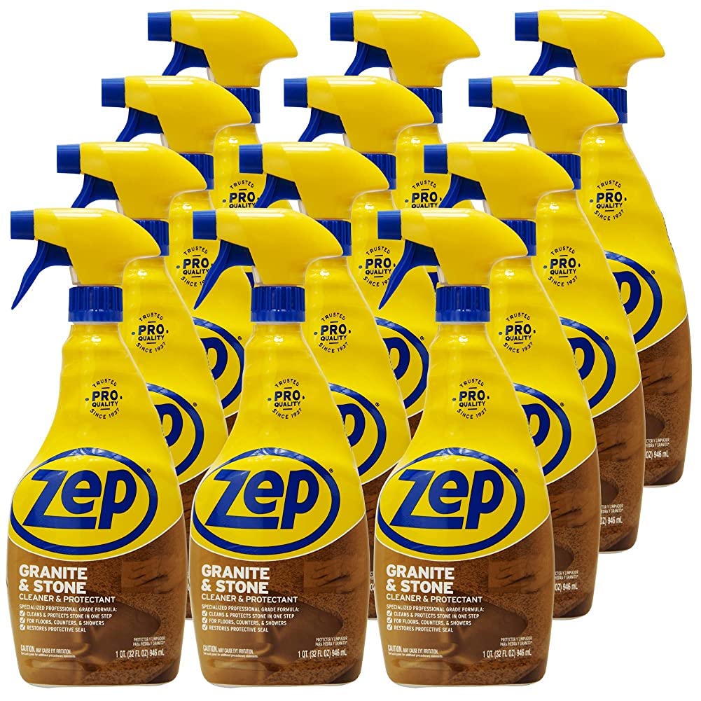 Zep Granite & Stone Cleaner & Protectant - 32 oz (Case of 12) | Safe for Countertops, Floors & Showers | Removes Stains & Restores Shine | Ideal for Kitchen, Bathroom & Outdoor Stone Surfaces