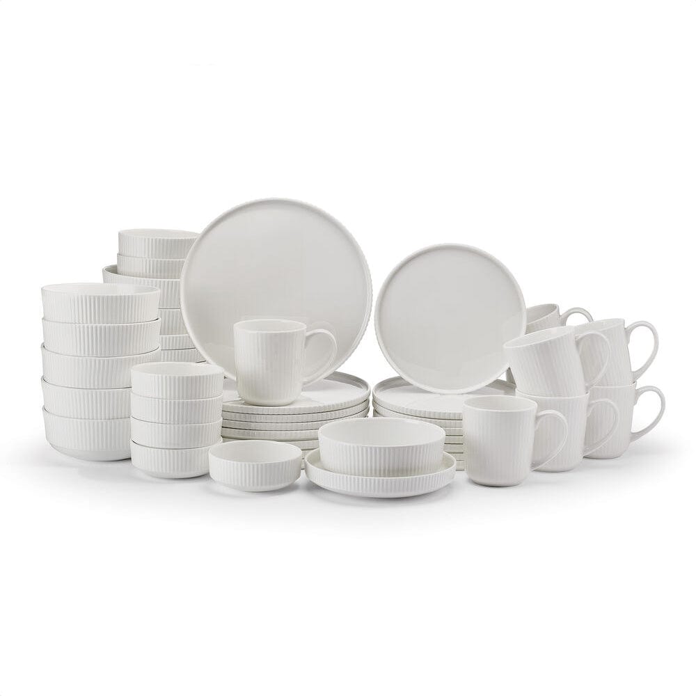 Ryder 48-Piece Dinnerware Set for 8 - Porcelain Plates, Bowls & Mugs - Elegant Dinnerware for Family Gatherings & Dinner Parties