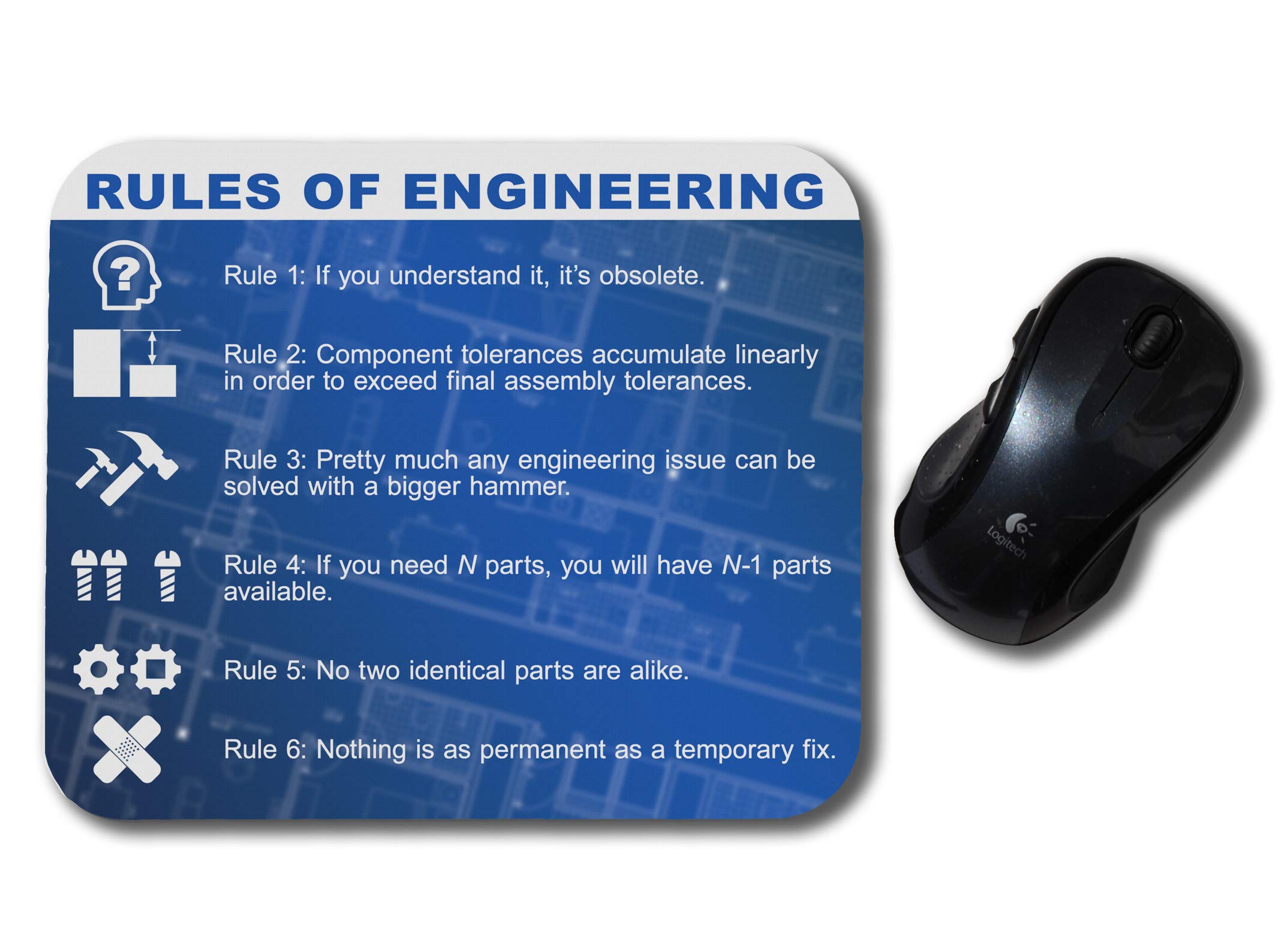 Funny Engineering Rules Mouse Pad - Non-Slip Desk Mat for Computer & Office Use | Perfect Gift for Engineers & Tech Enthusiasts