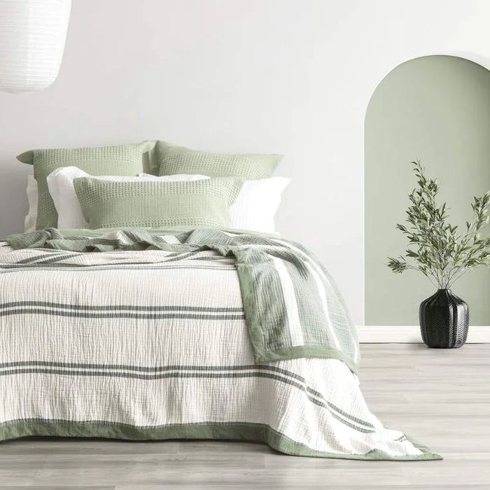 Renee Taylor Brighton Washed Cotton Textured Blanket - Soft Pistachio Green Throw for Bed, Sofa & Cozy Home Decor