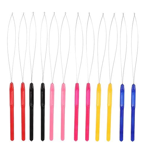 12PCS Micro Ring Hair Extension Loop Needle Threader Tool Kit - Professional Feather Hook & Wire Pulling Hooks for Micro Link Beads and Hair Extensions (12 Pieces Set) - Perfect for Salon Stylists & DIY Hair Extensions at Home