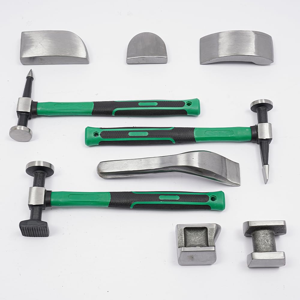 CNCEST 9-Piece Auto Body Hammer and Dolly Kit - Professional Fender Repair Tool for Dent Removal, Car Sheet Metal Shaping & Movable Auto Body Repair - Perfect for DIY Auto Body Work, Collision Repair, and Professional Automotive Restoration