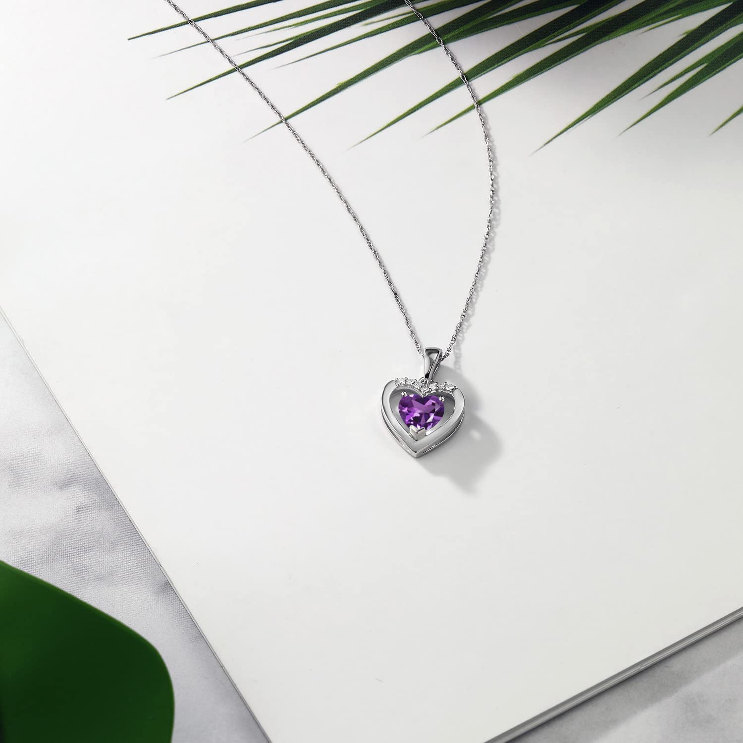 10K White Gold Heart Birthstone Pendant Necklace with 6MM Gemstone & White Diamonds | 18 Inch Chain | Elegant Jewelry Gift for Women | Perfect for Anniversaries, Birthdays & Special Occasions