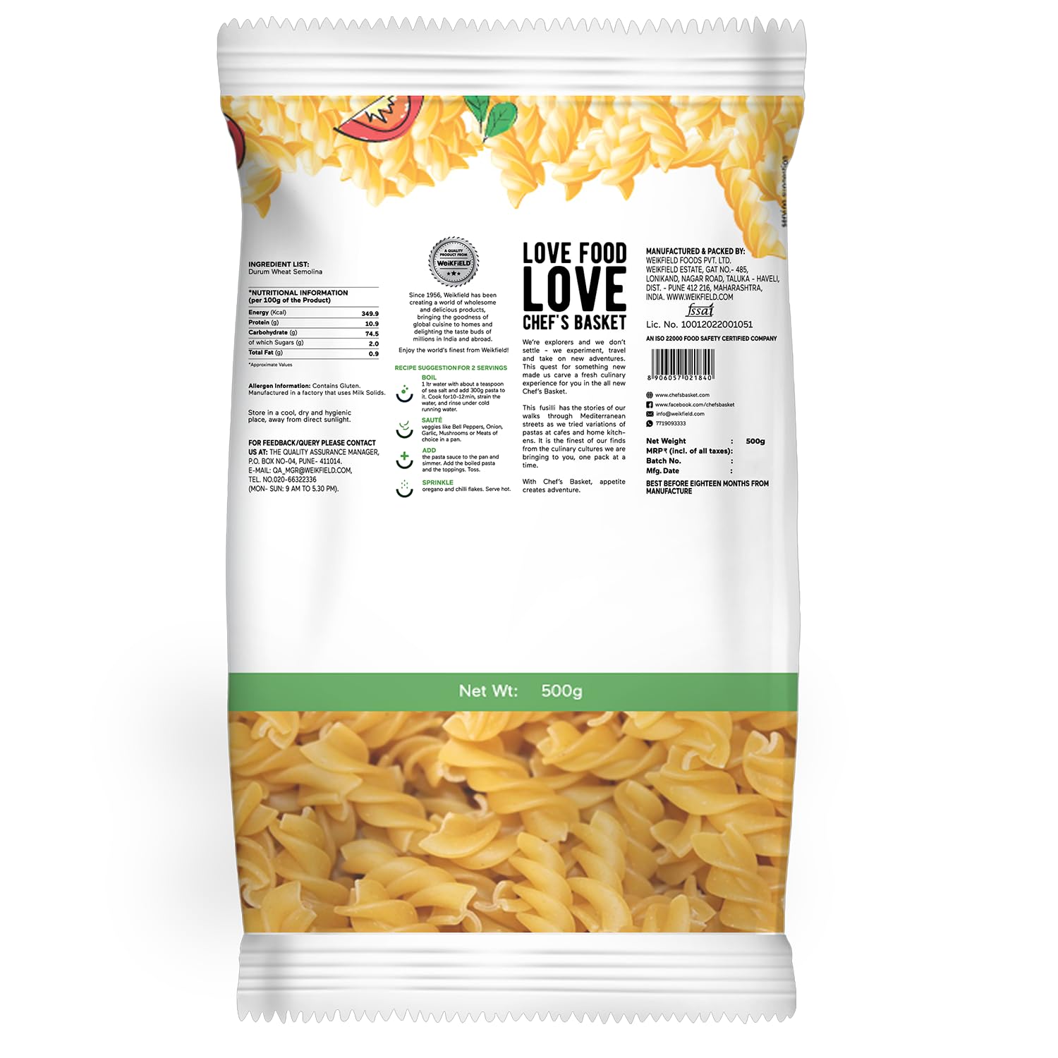Organic Durum Wheat Fusilli Pasta - 500g | High-Quality Vegetarian Pasta Made with Durum Wheat Semolina | Perfect for Italian Dishes, Salads & Healthy Meals