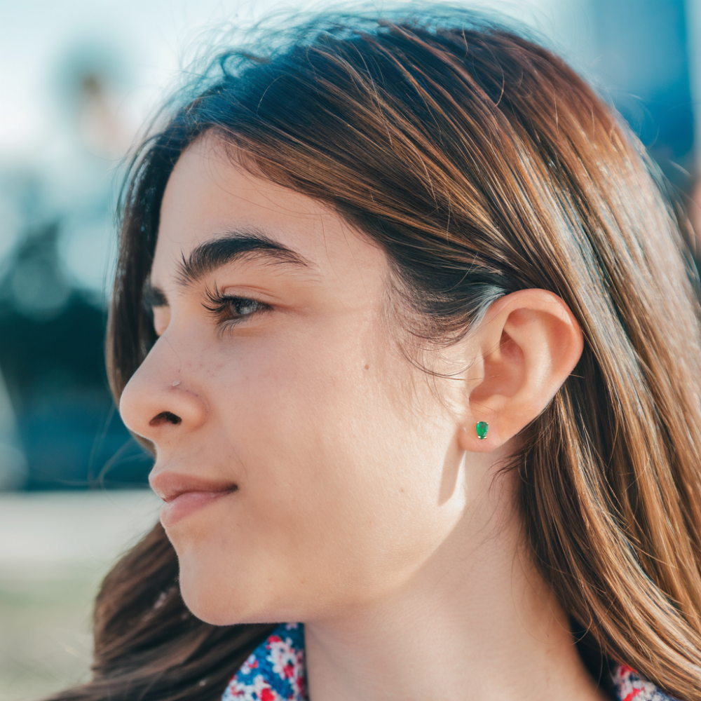 Vibrant Water Drop Emerald Stud Earrings - Dainty Green Gemstone Jewelry for Women | Perfect for Weddings, Parties & Everyday Elegance