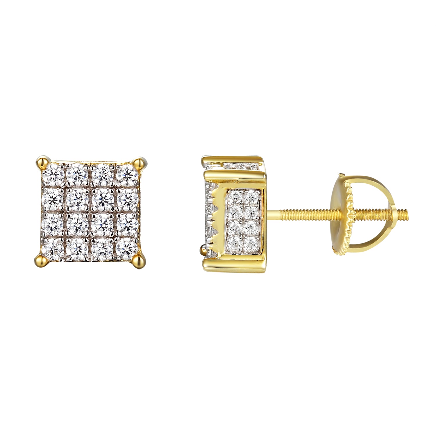 Princess Cut Square Face Silver Stud Earrings with Side Bling – Elegant Jewelry for Women, Perfect for Parties, Weddings & Everyday Wear