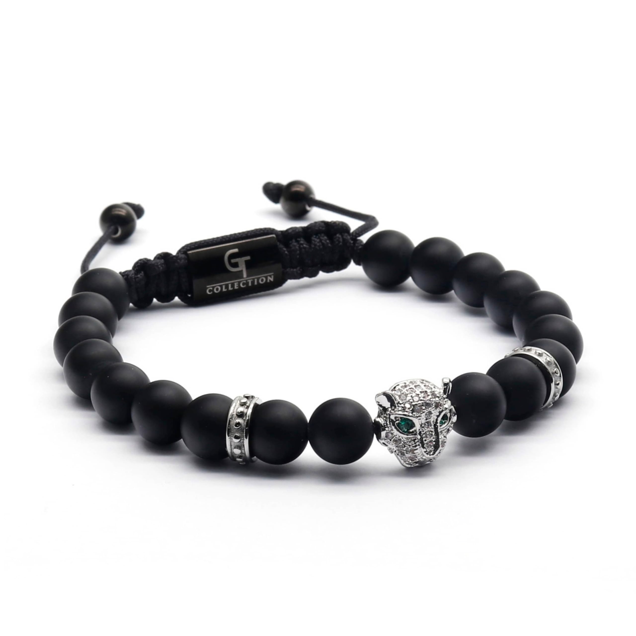 Handmade Leopard Beaded Bracelet for Men - Adjustable Natural Stone Bracelet with Stainless Steel Leopard Bead - Unique Valentine's Day Gift for Him - Perfect for Casual Wear, Date Night & Special Occasions