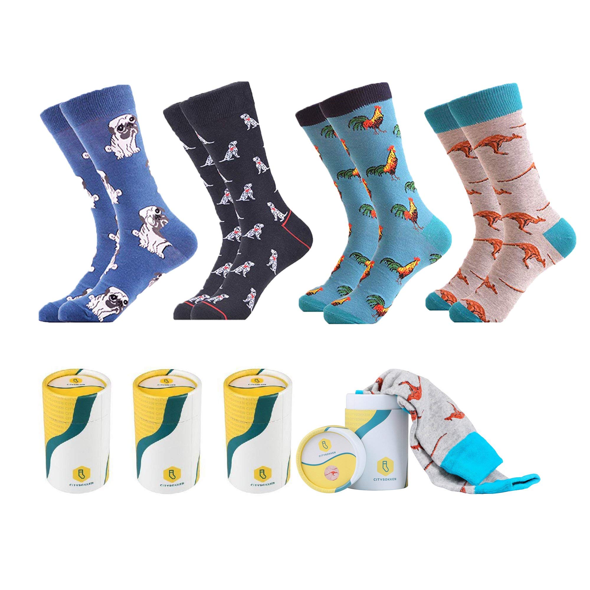 Fun Crew Socks for Men - 4 Pack Colorful Dress Socks for Work & Casual Wear