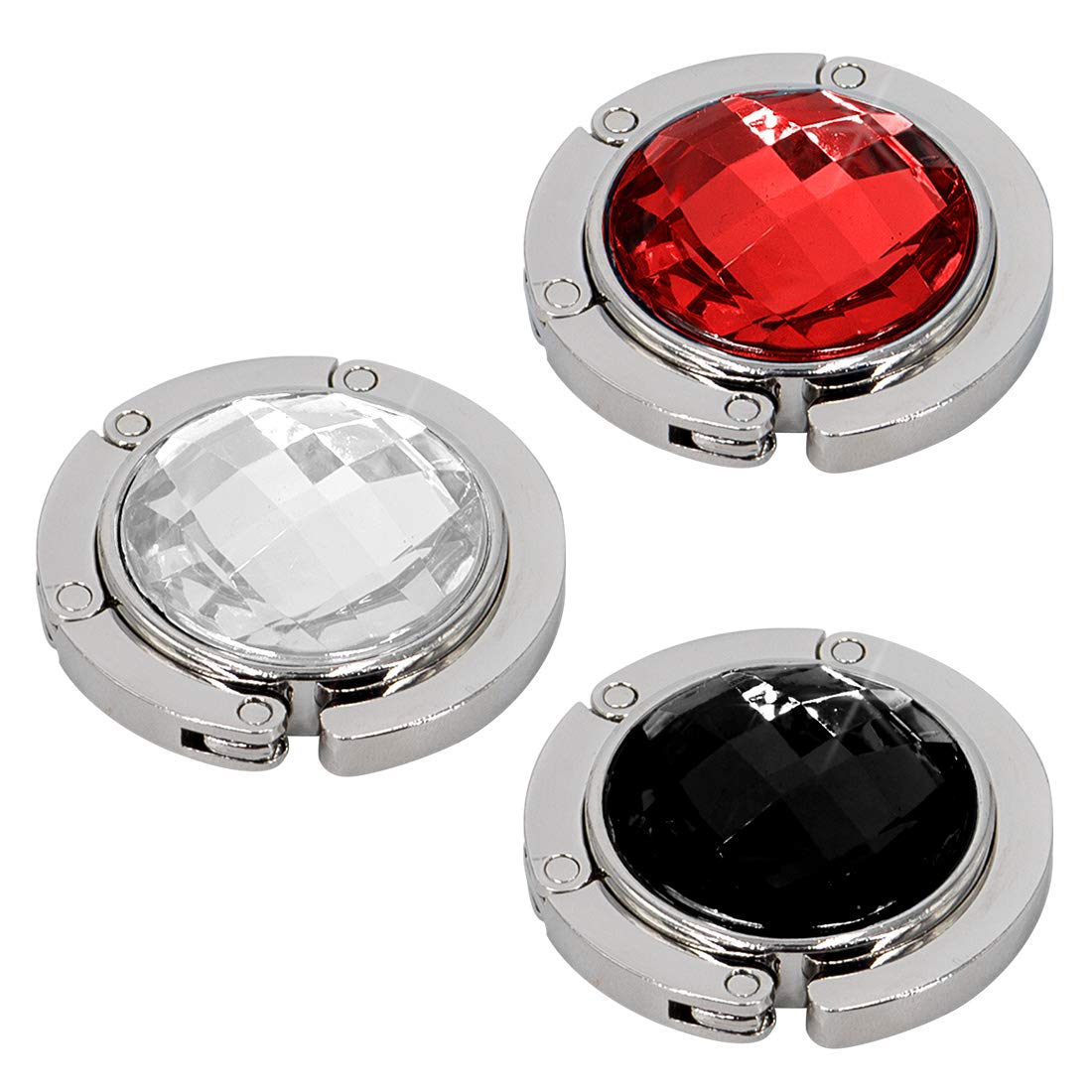 TANOSII 3-Pack Foldable Purse Hook - Rhinestone Handbag Hanger for Table & Desk - Black, White, Red - Perfect for Restaurants, Bars, and Home Use