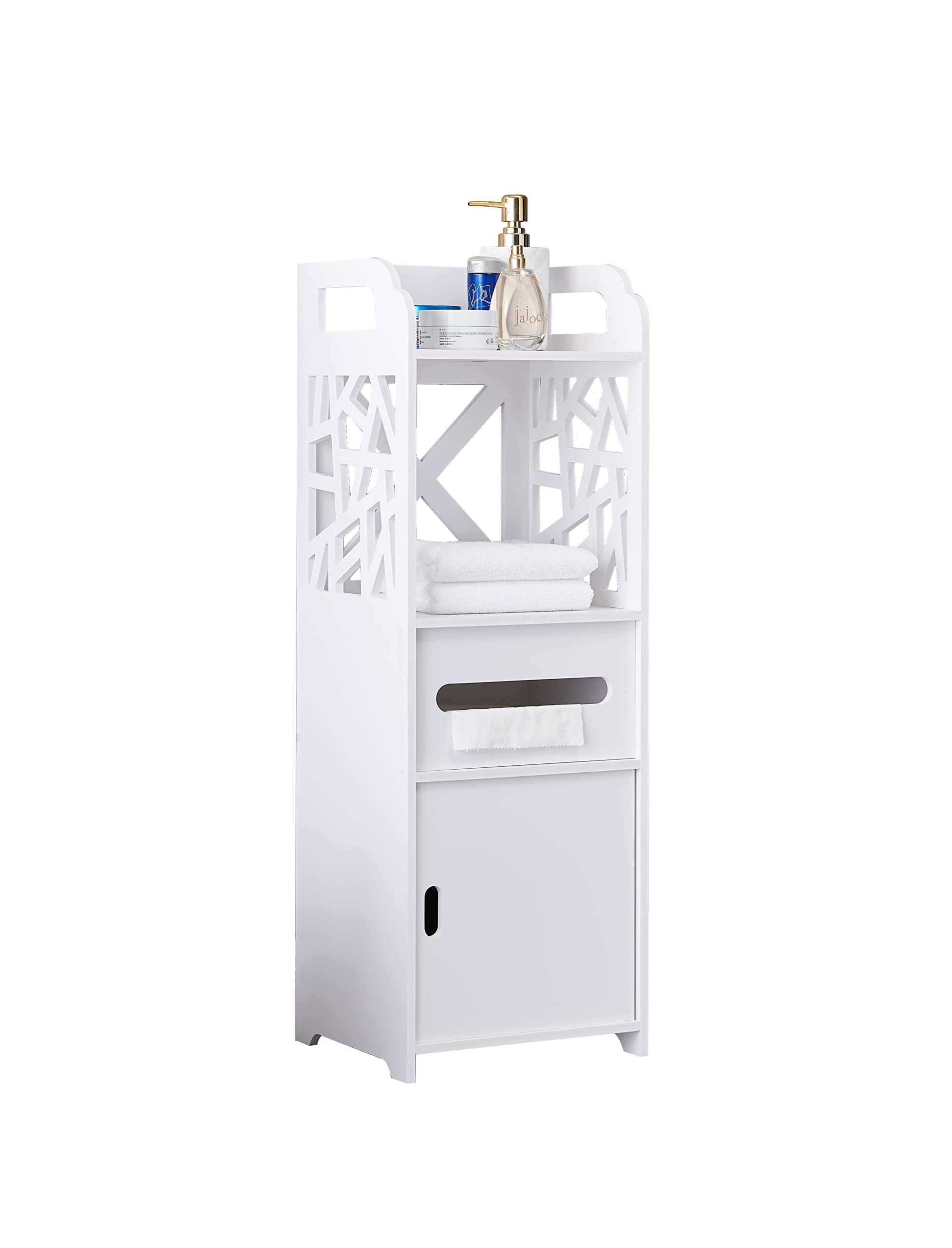 Kings Brand Larie Wood Bathroom Storage Cabinet - White Floor Standing Organizer for Towels, Toiletries & Bath Essentials | Perfect for Small Bathrooms & Vanity Storage