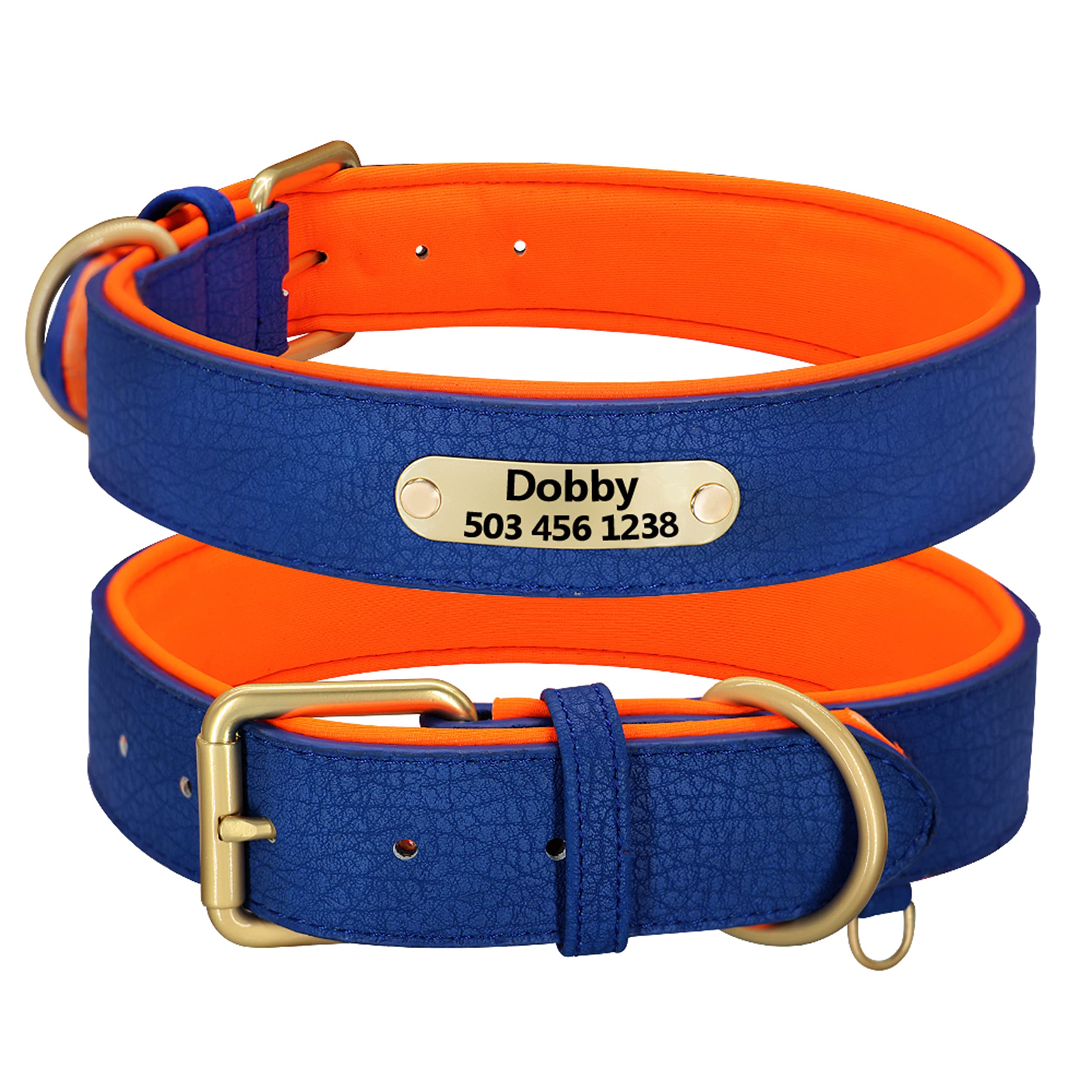 Beirui Custom Personalized Leather Dog Collar - Adjustable Soft Padded Pet Collar for Small Medium Large Dogs - Multi-Color Options (Blue, Small) - Perfect for Daily Walks, Training & Outdoor Adventures