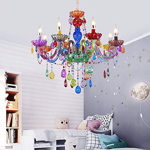 LITFAD Modern 8-Light Crystal LED Chandelier - Adjustable Chain Hanging Pendant Light for Kindergarten, Kids Room & Living Room | Energy-Efficient Decorative Ceiling Lighting for Home & Classroom Decor
