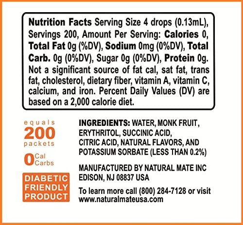 Zero Calorie Monk Fruit Liquid Sweetener with 100% Pure Monk Fruit Extract & Erythritol - 0.9 FL OZ (26.5 mL) Bottle | 2 Pack | Perfect for Keto, Diabetic & Low-Carb Diets | Ideal for Coffee, Tea, Baking & Smoothies