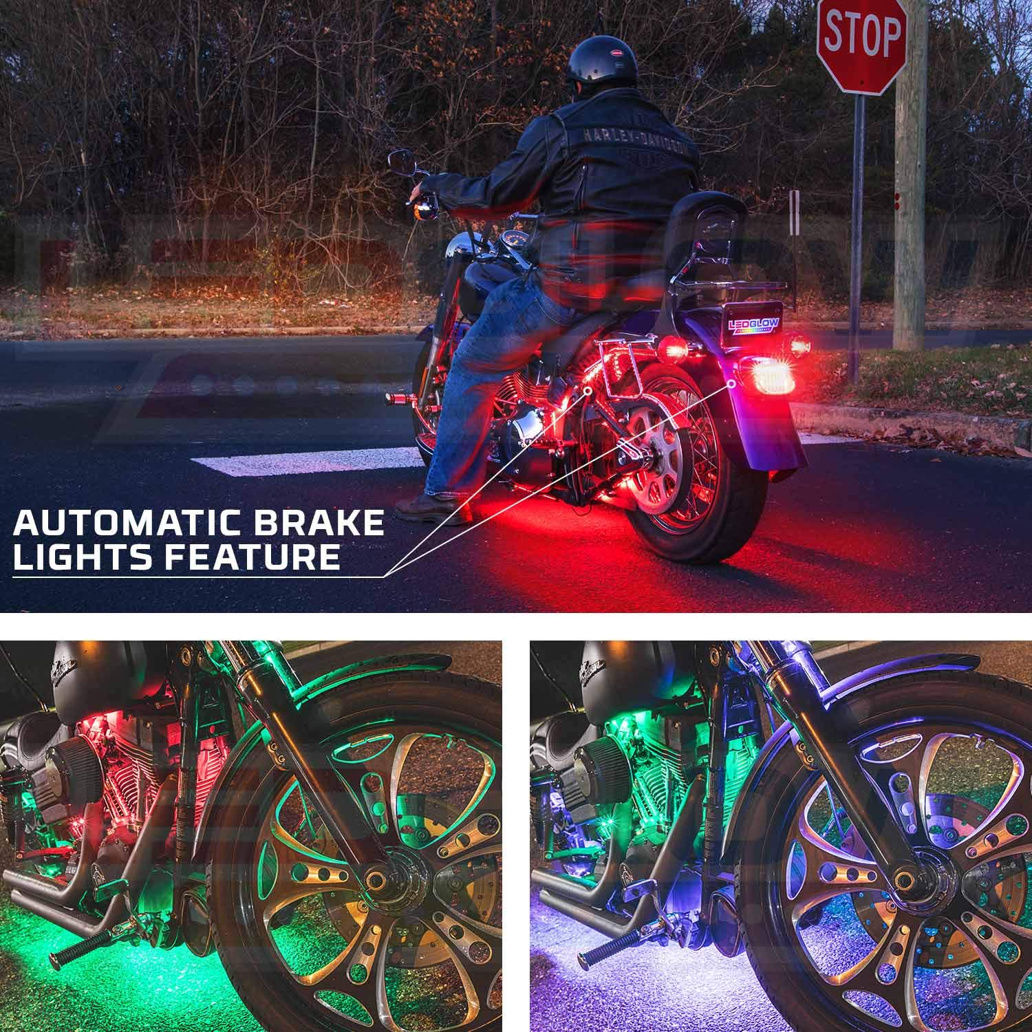LEDGlow 26-Piece Bluetooth Motorcycle LED Lighting Kit - 16 Million Colors, Smartphone App Control, Dual Zone & Brake Light Effects, Waterproof - Perfect for Night Rides & Custom Bike Shows