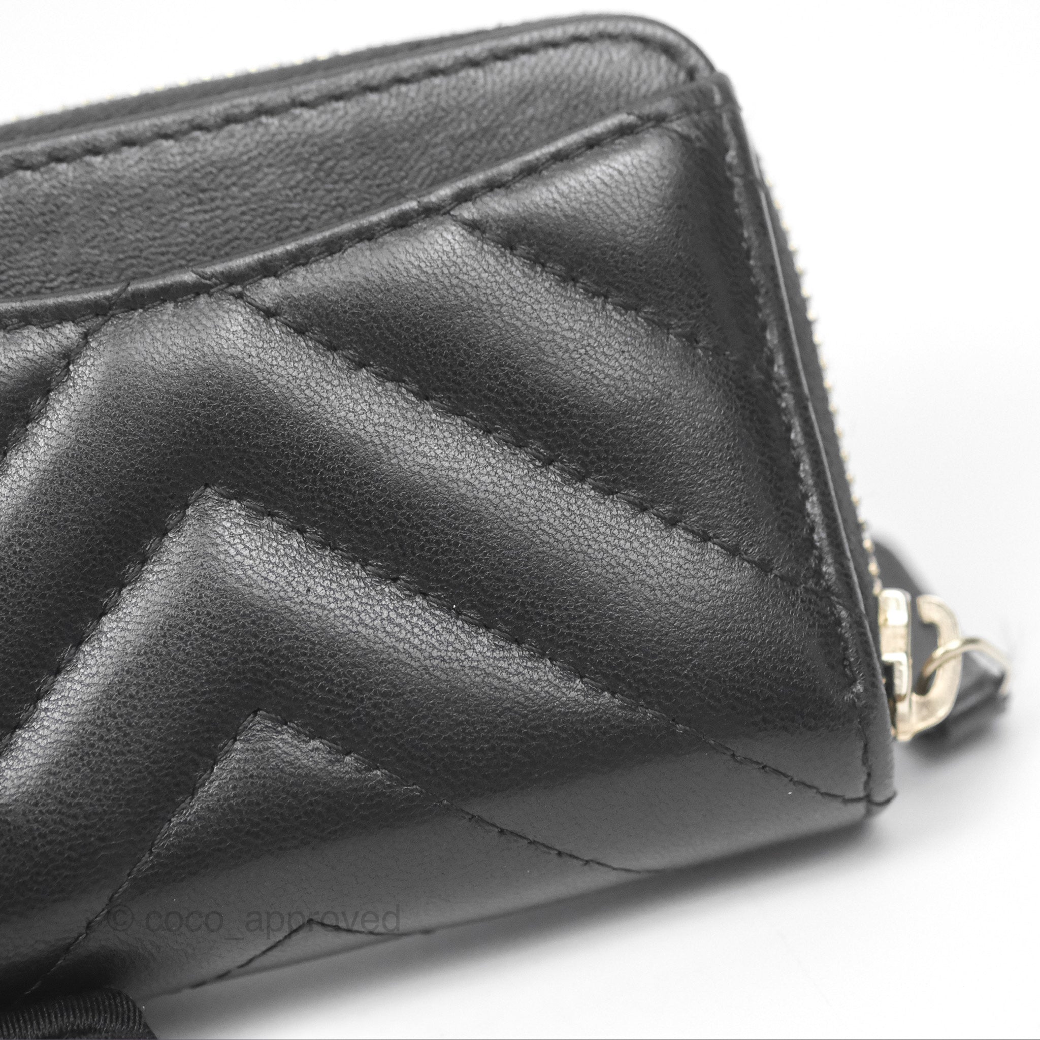 Chanel Chevron Zipped Coin Purse - Black Lambskin with Gold Hardware | Luxury Small Wallet for Women | Perfect for Parties, Travel & Everyday Use