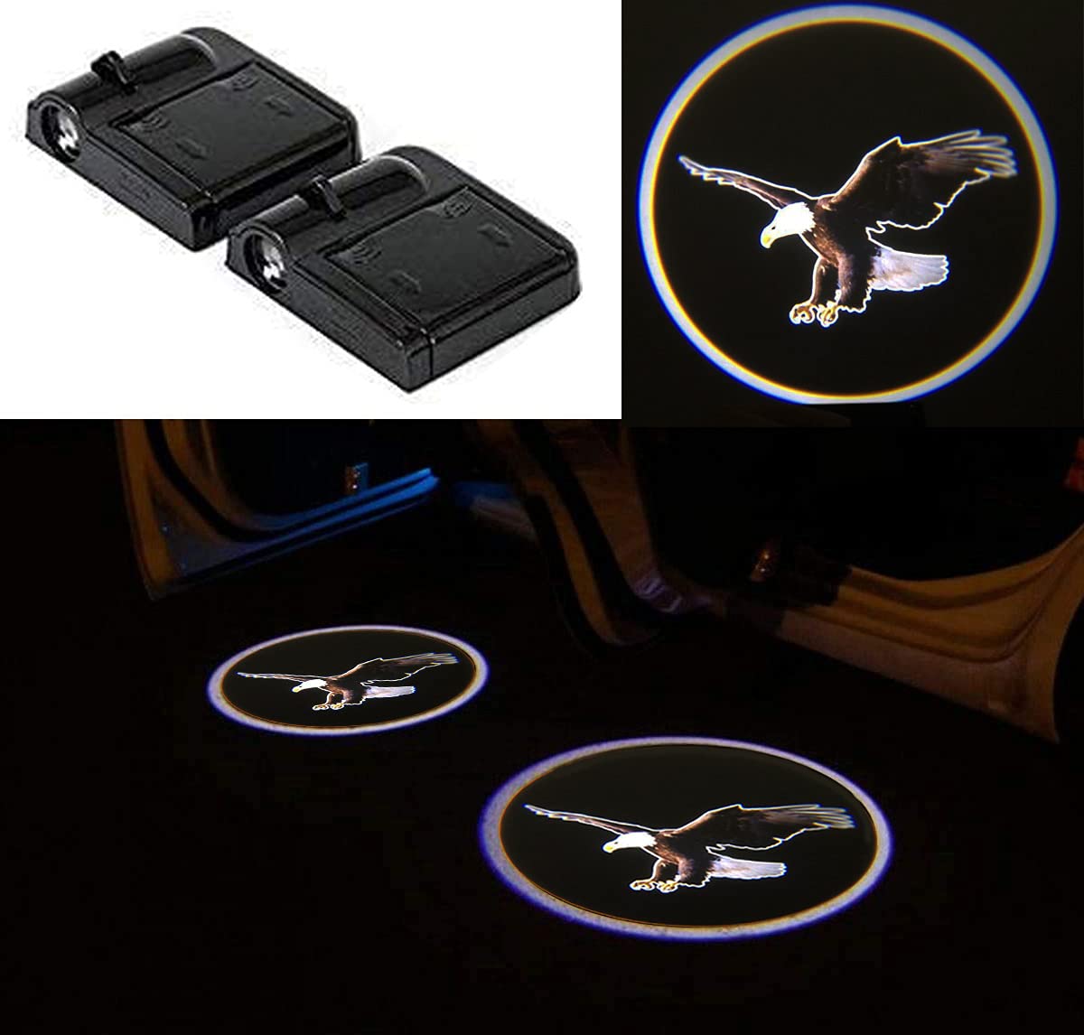 Soondar Wireless LED Car Door Logo Projector Light - 2PCS Universal Car Door Step Courtesy Welcome Lights for Most Car Brands & Models | American Eagle Design | Perfect for Nighttime Safety & Custom Style Enhancement