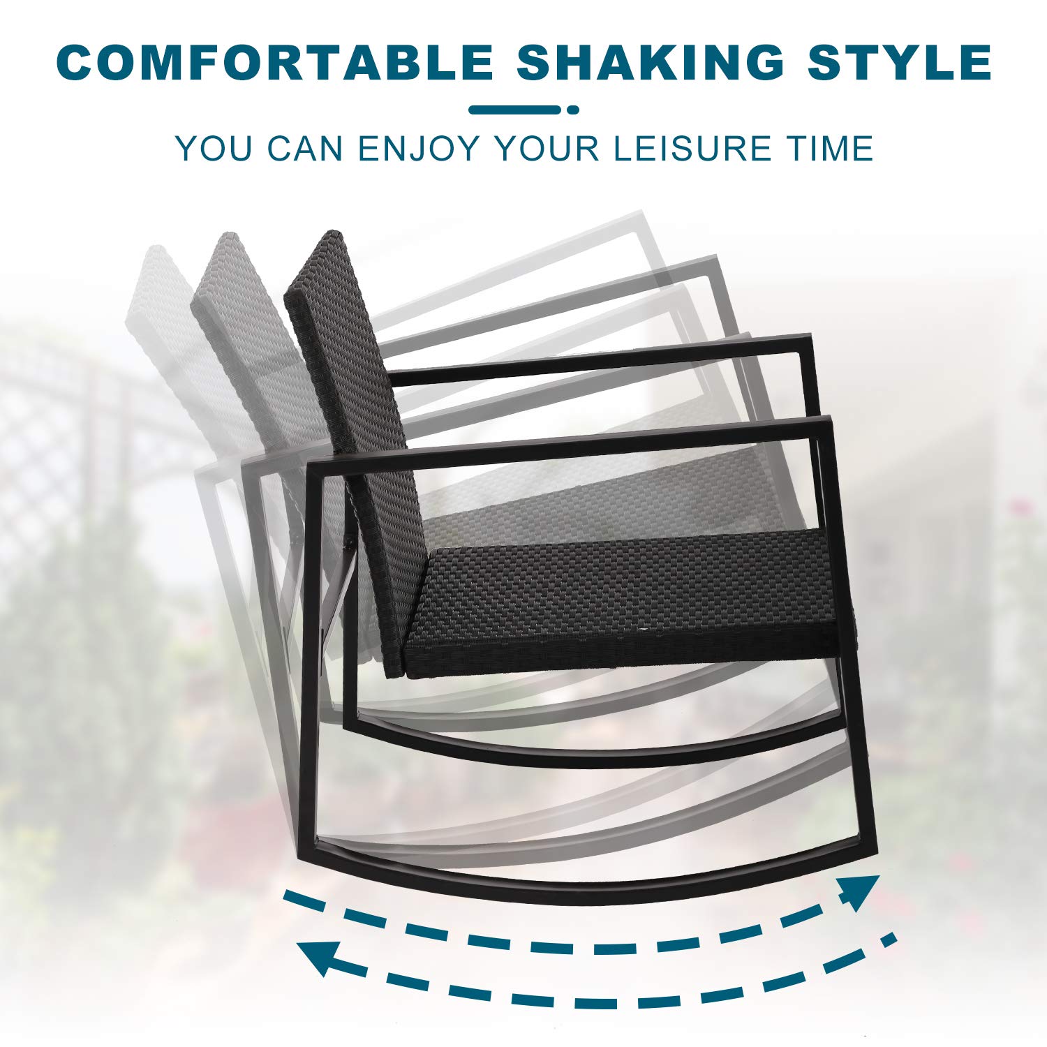 Outdoor Rattan Wicker Bistro Table Set with Rocking Chairs & Coffee Table - Patio Garden Conversation Furniture for Porch, Lawn, Balcony & Backyard (Black) | Perfect for Relaxing, Entertaining & Outdoor Dining