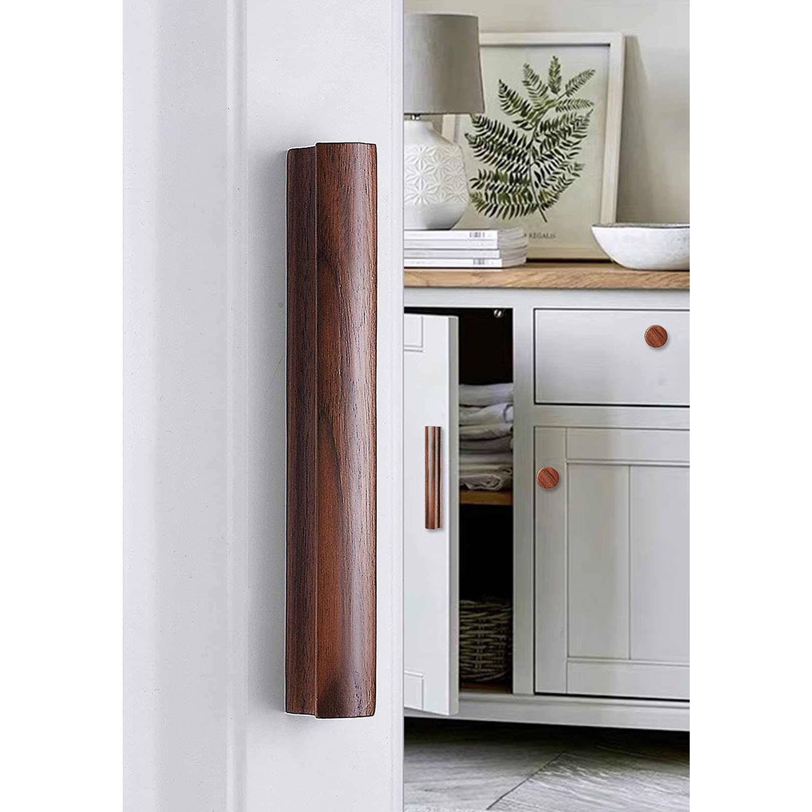 2-Pack Black Walnut Cabinet Handles - Modern Wooden Drawer Pulls & Knobs for Kitchen, Bathroom, Wardrobe & Dresser - Single Hole Installation with Screws Included - Perfect for Home Furniture & Cabinet Upgrades