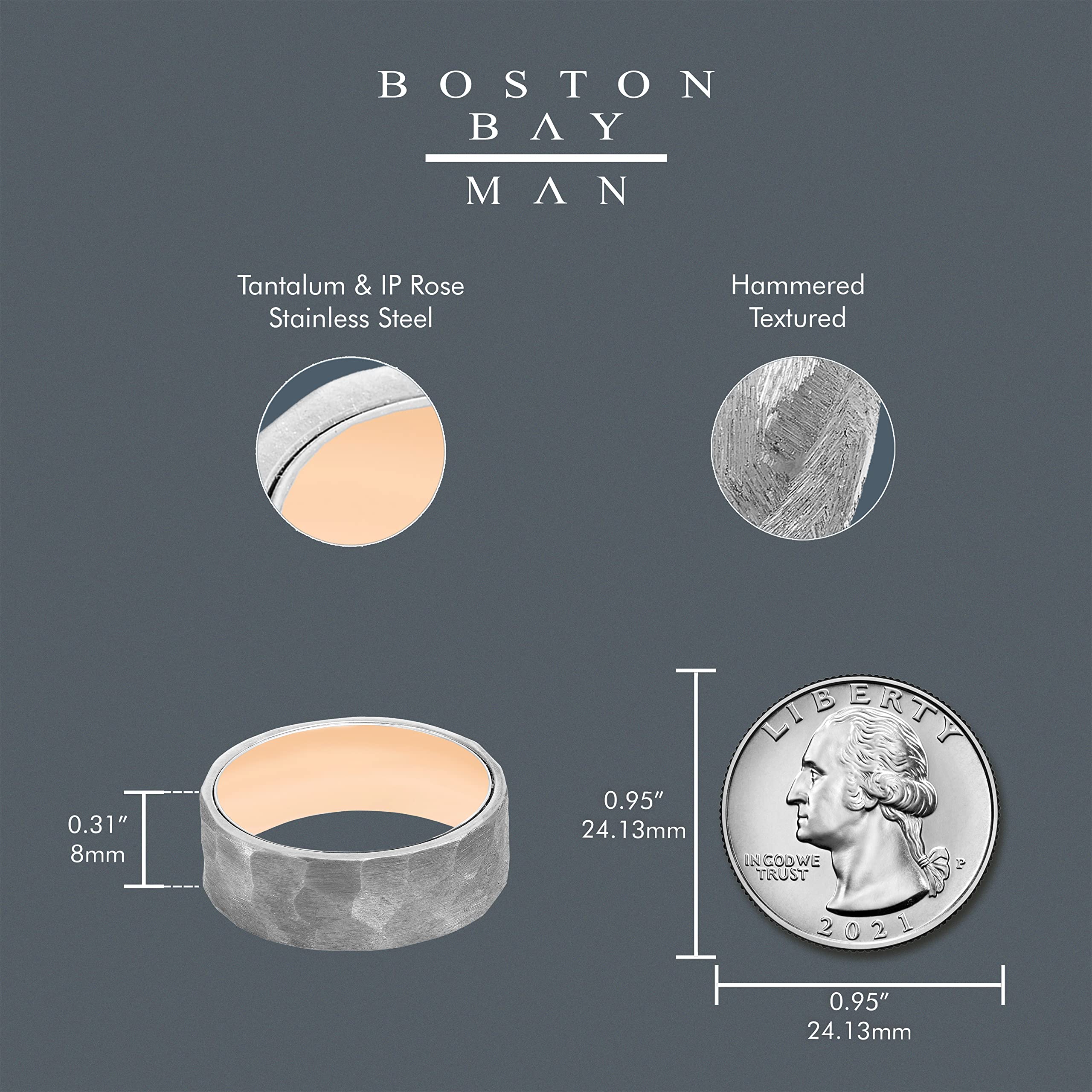 Boston Bay Diamonds Tantalum Comfort Fit Men's Wedding Band & Fashion Ring - 7mm & 8mm Width Options - Durable Hypoallergenic Metal - Perfect for Weddings, Anniversaries & Everyday Wear