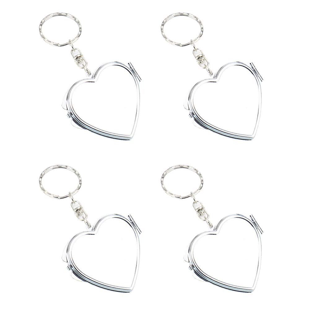 GSHLLO 4 Pack Heart Shaped Metal Folding Compact Mirror - Portable Travel Makeup Mirror with Keychain Ring for Purse, Cosmetic Bag & On-the-Go Touch Ups | Perfect for Home, Office, Travel & Gift Giving