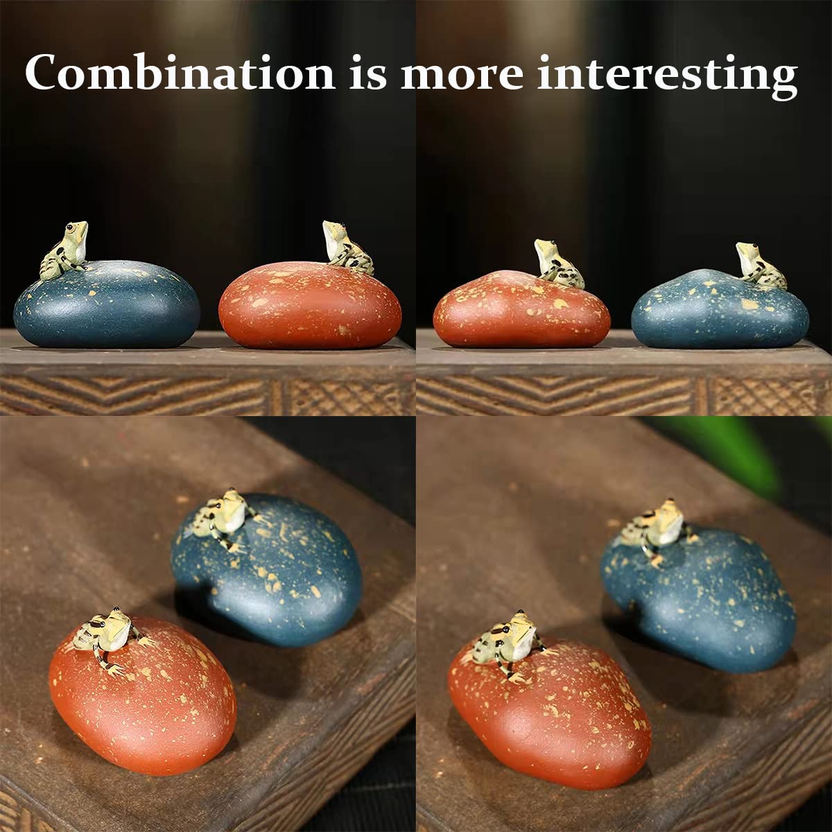 Zisha Kung Fu Tea Pet Frog - Cute Spraying Water Frog Tea Ornament for Tea Table & Tearoom Decor | Perfect Gift for Tea Lovers | Handmade Ceramic Tea Accessory for Chinese Gongfu Tea Ceremony (Vermilion Spray Frog with Flat Pebble)