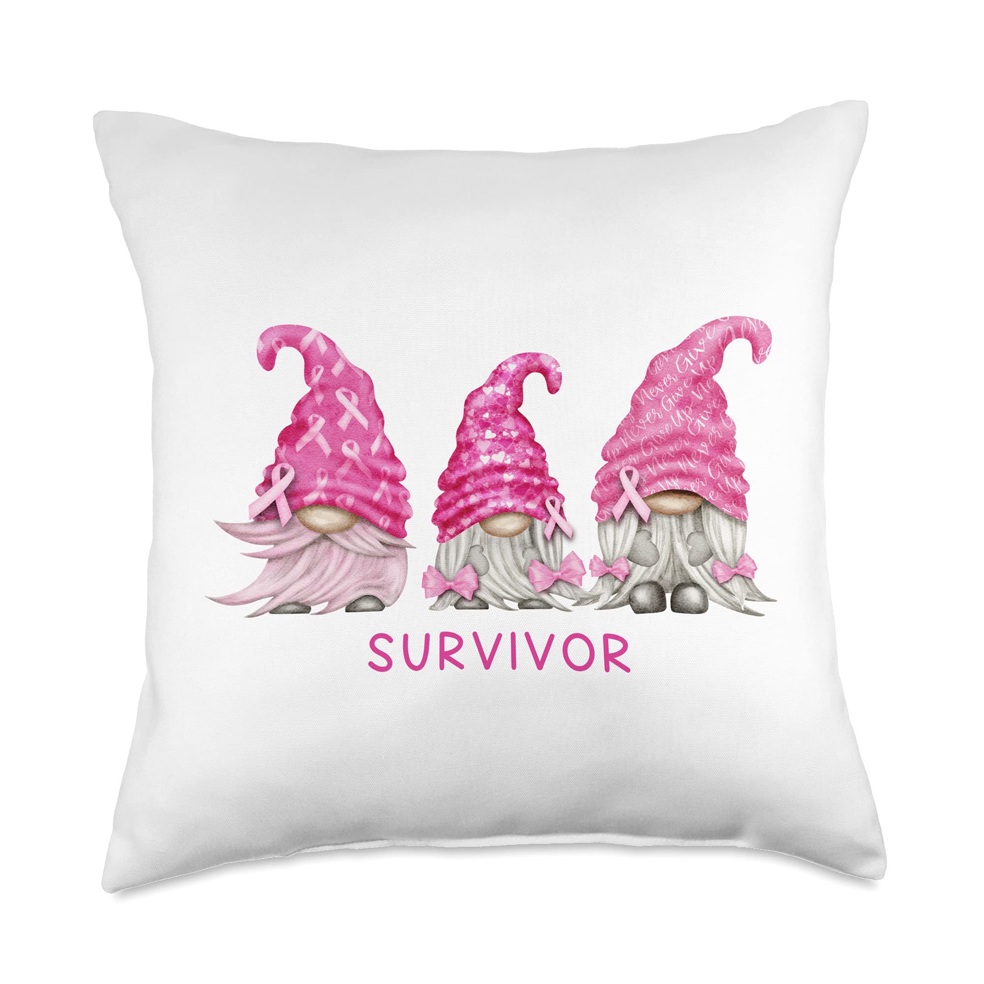 Pink Ribbon Breast Cancer Awareness Throw Pillow - 18x18 Inch Gnome Design Decorative Cushion for October Support, Survivor Gifts & Home Decor