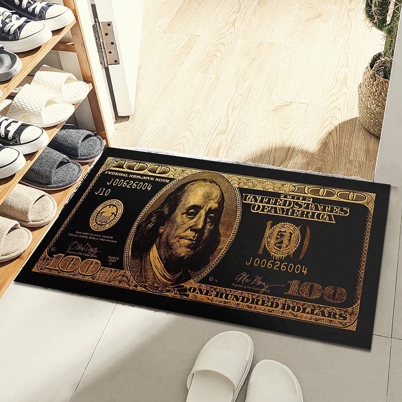 GUBIYU Black & Gold Money Bills Design Non-Slip Bathroom Rug Runner - 24