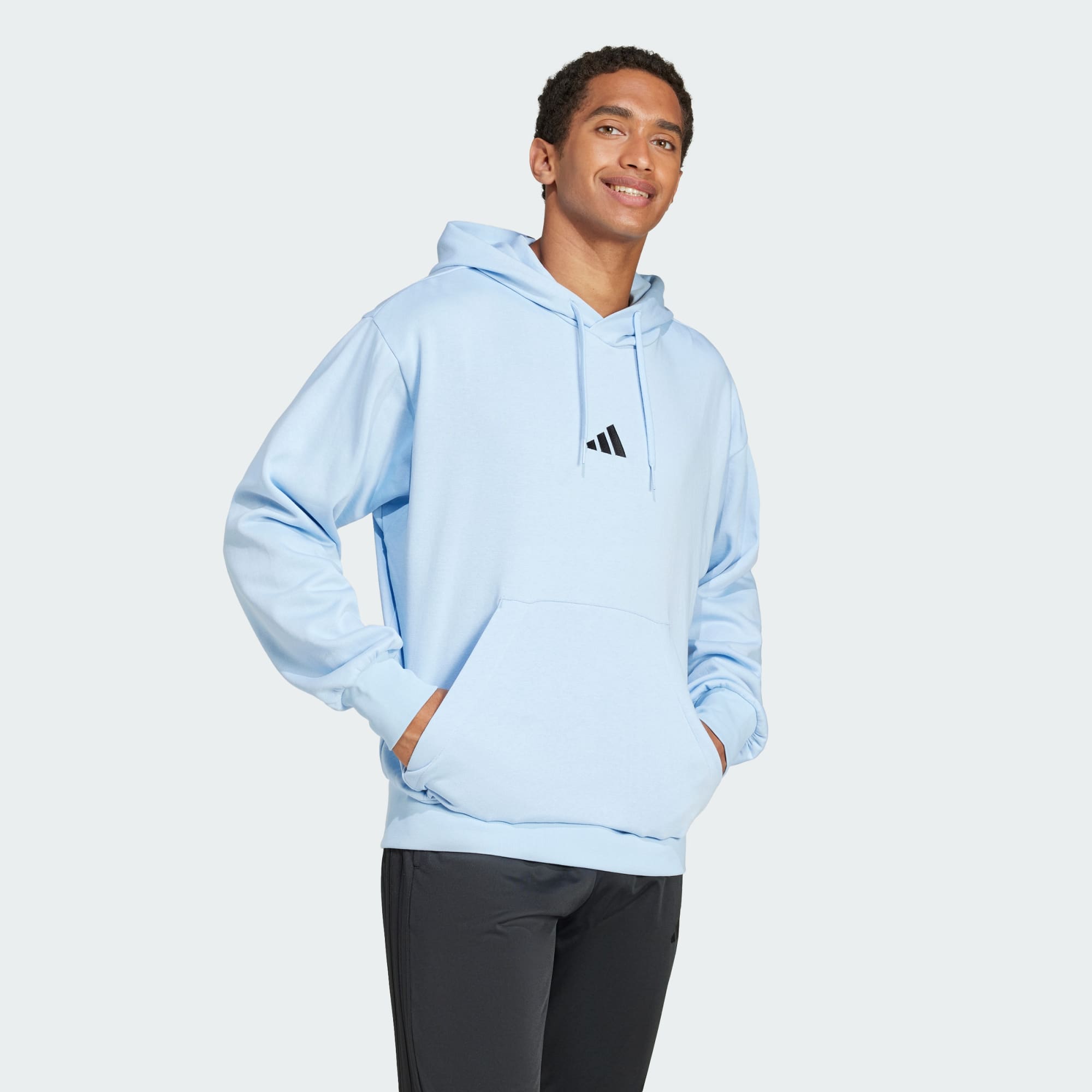 Adidas Men's Feelcozy Fleece Blue Hoodie - Soft & Warm Pullover for Casual Wear, Gym, and Outdoor Activities
