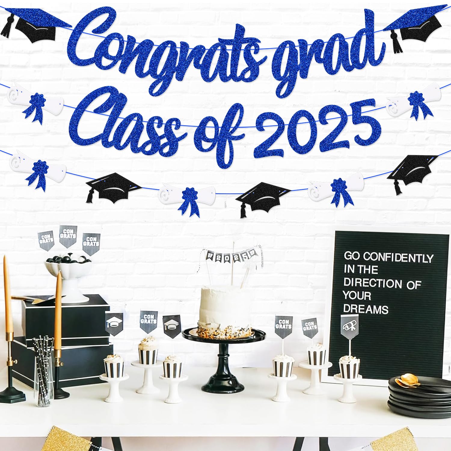 Class of 2025 Graduation Banner - Blue Cap & Diploma Themed Party Decor for High School, College & University Celebrations | Perfect for Graduation Parties, Senior Send-offs & Commencement Decorations