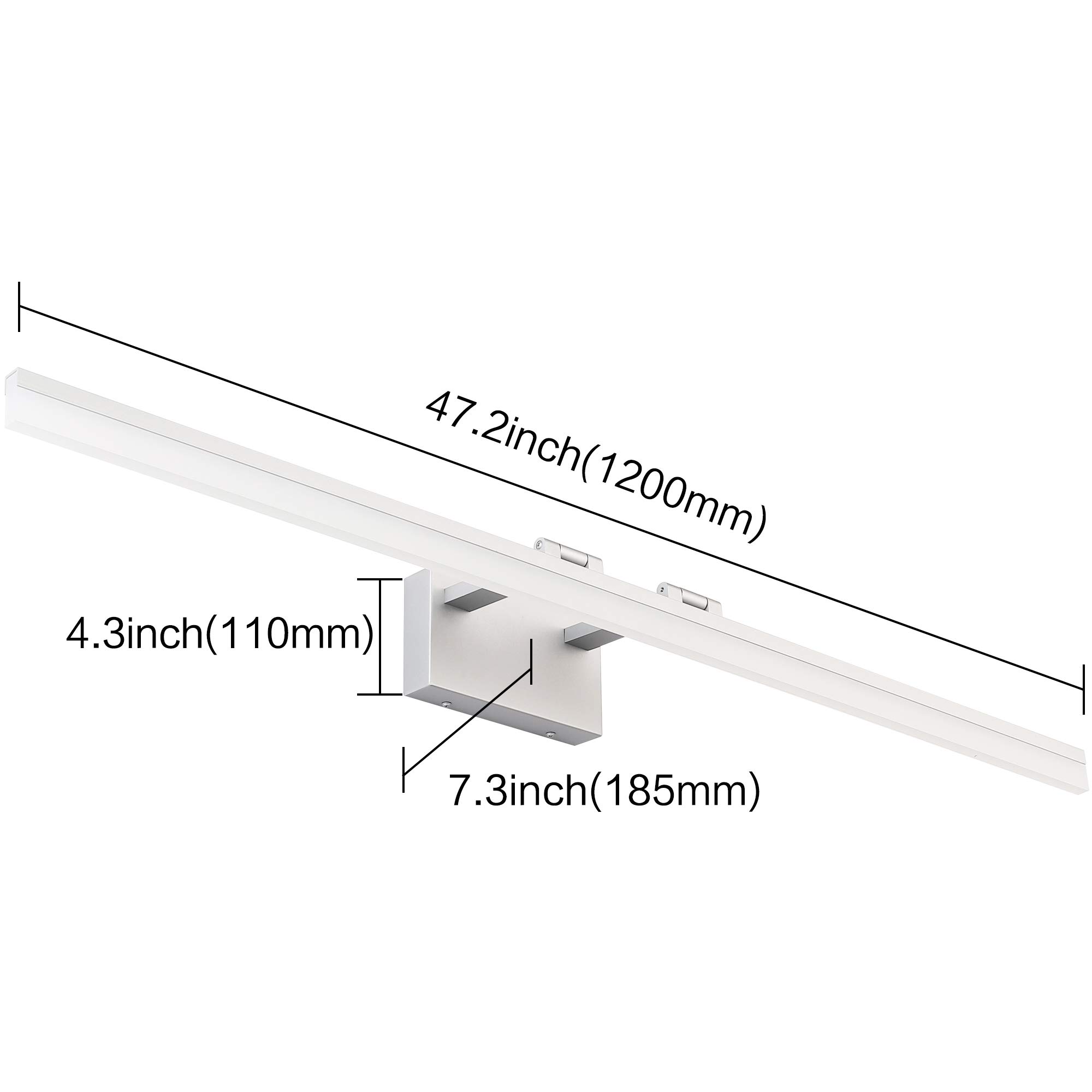 SOLFART 47.2 Inch Modern LED Bathroom Vanity Light - Rotating Mirror Lighting Fixture with Silver Finish & Acrylic Shade | Perfect for Bathroom, Powder Room & Dressing Area Makeup Lighting