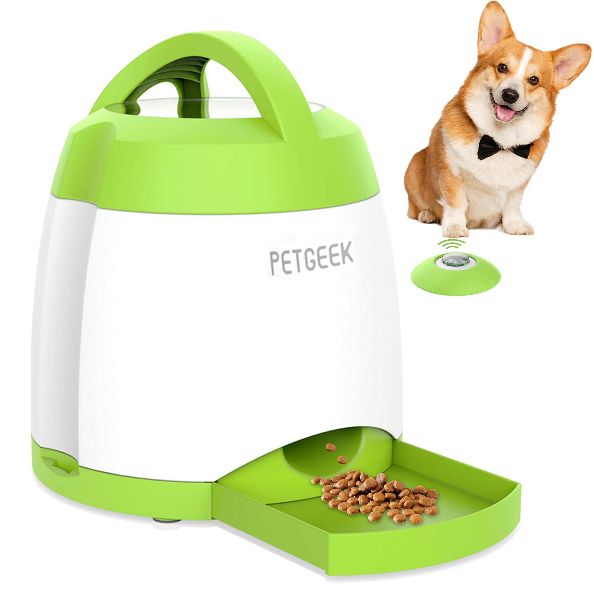 PETGEEK Automatic Dog Treat Dispenser - Interactive IQ Training Toy with Remote Control, Electronic Puzzle Feeder for Dogs, Dual Power Supply (Green) - Perfect for Boredom Relief & Mental Stimulation at Home or Travel