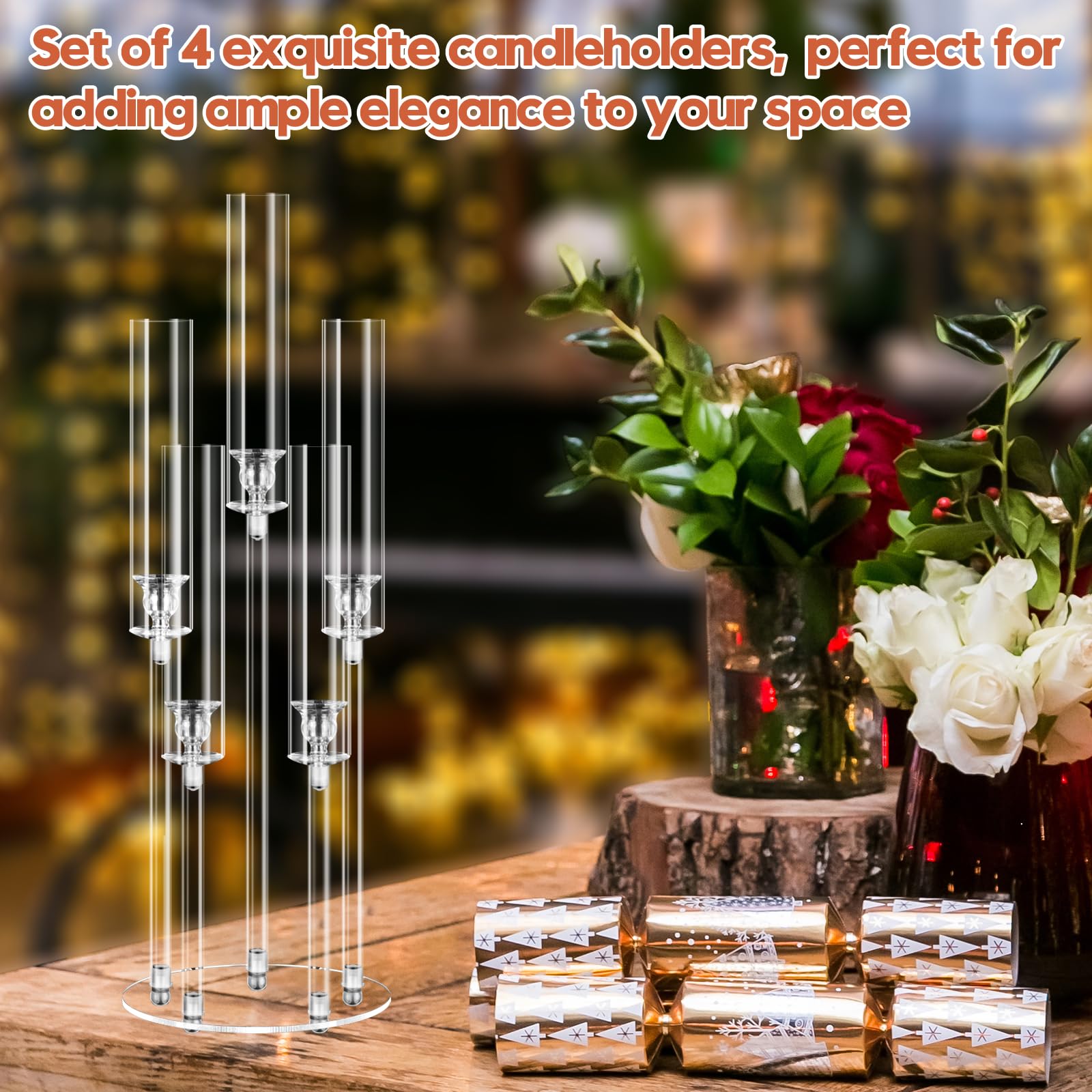 4-Piece 5-Arm Acrylic Candelabra Set - 27