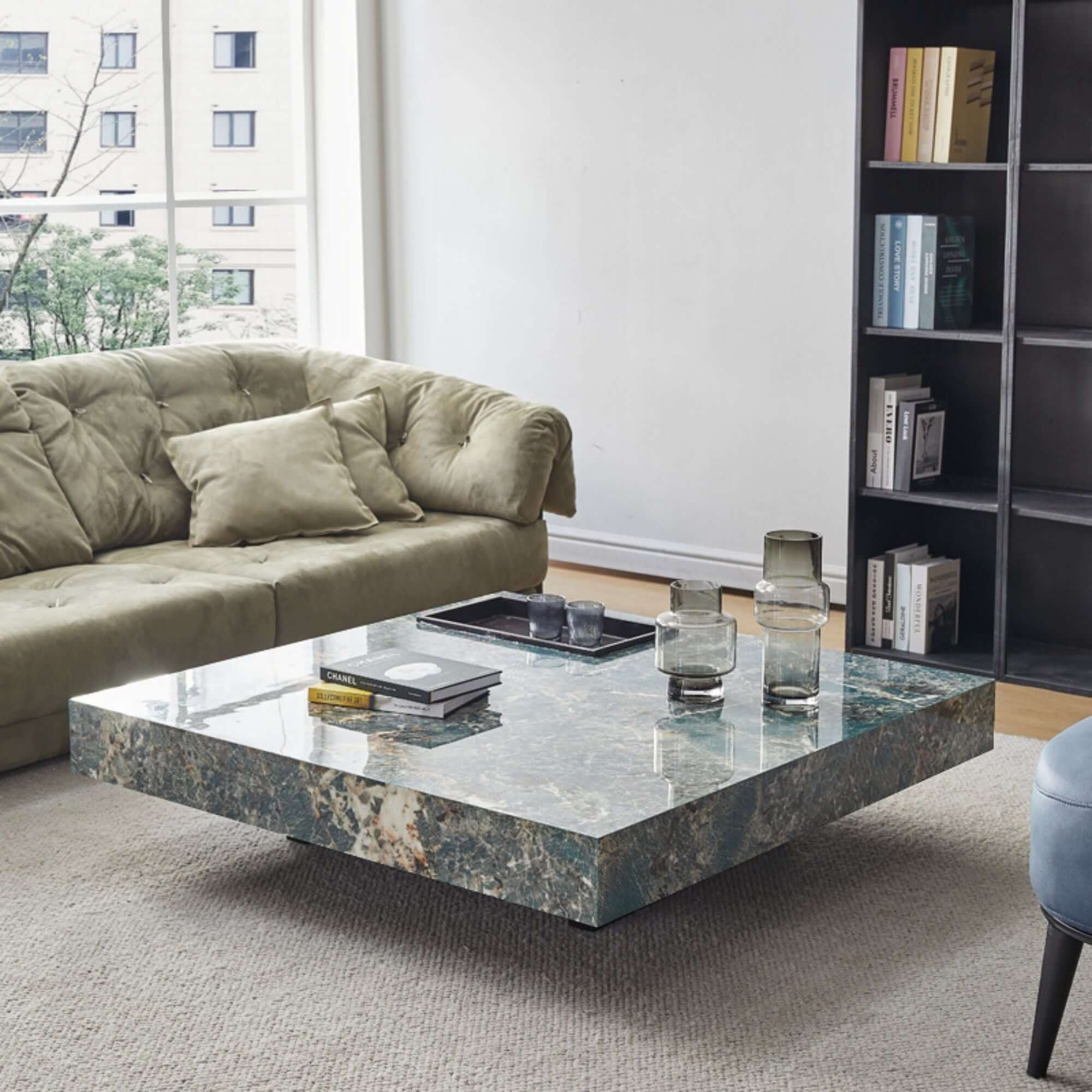 Luxury Square Marble Coffee Table with Metal Legs - Modern Living Room Centerpiece for Home Decor