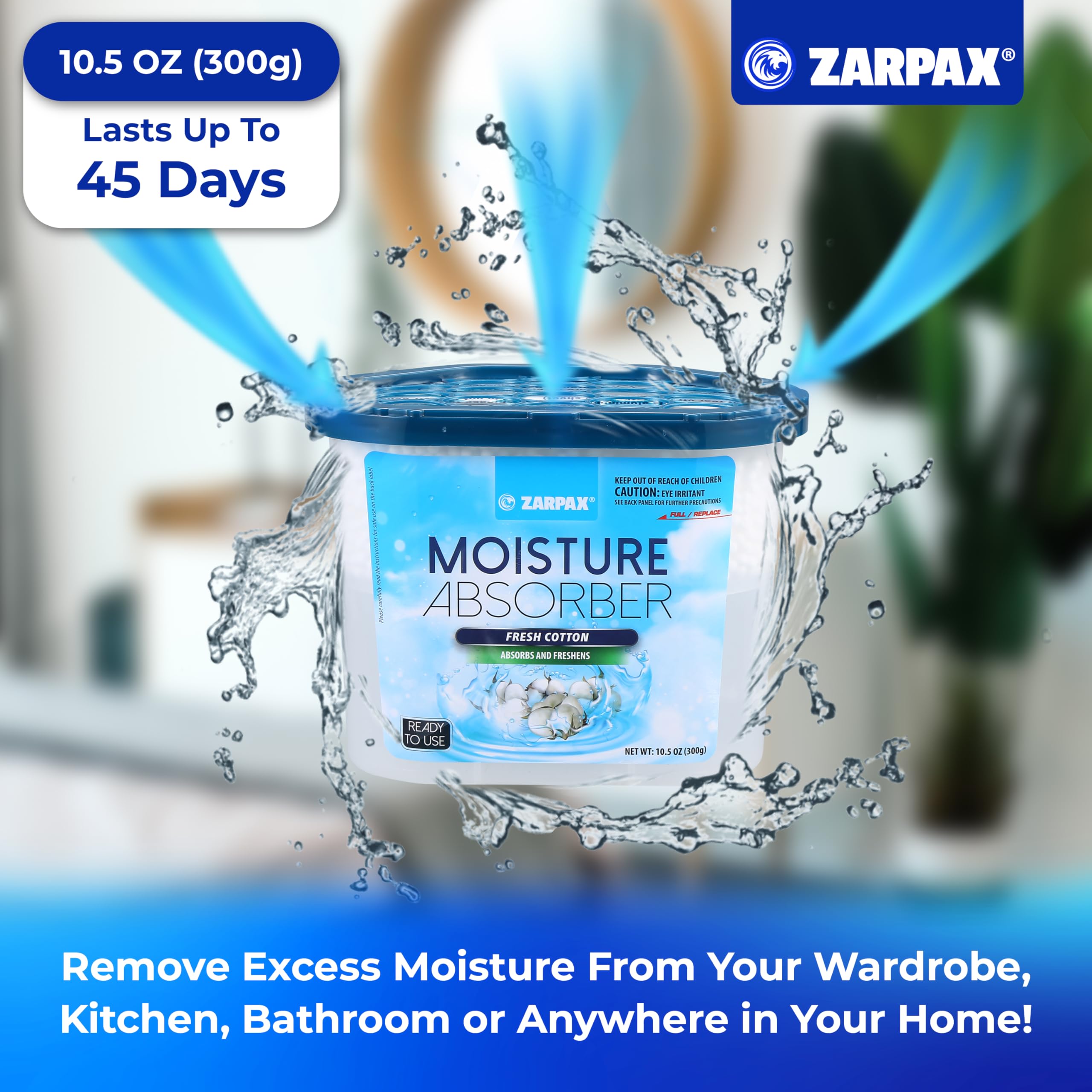 Moisture Absorber with Fresh Cotton Scent - 10.5 oz/300g (Pack of 4) | Eliminates Dampness, Humidity & Musty Odors | Ideal for Bathroom, Closet, Kitchen & Basement | Long-Lasting Dehumidifier for Home & RV Use