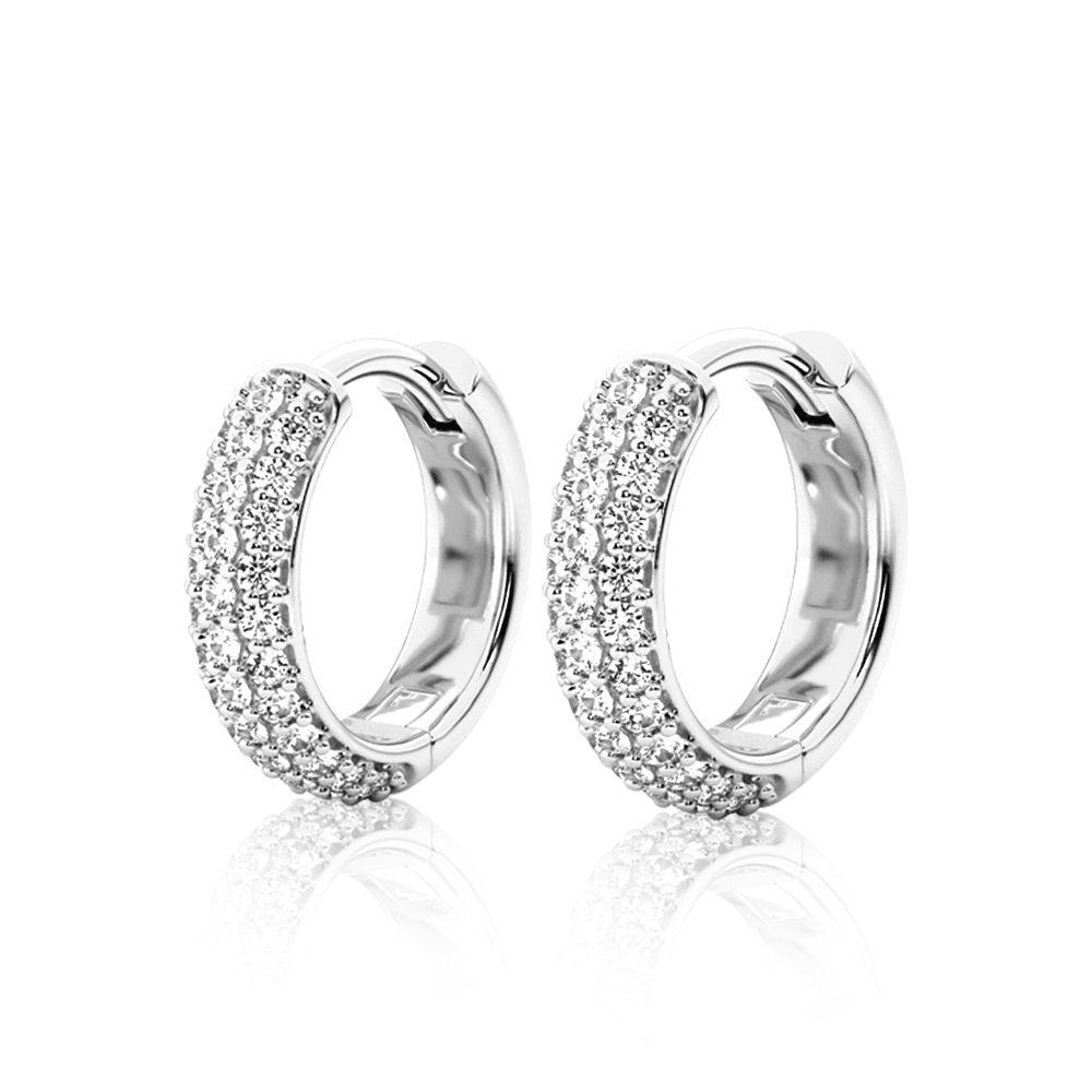 Round Three Row Pave Hoop Earrings - Sparkling Moissanite Studded Hoops for Women | Perfect for Weddings, Parties & Everyday Elegance