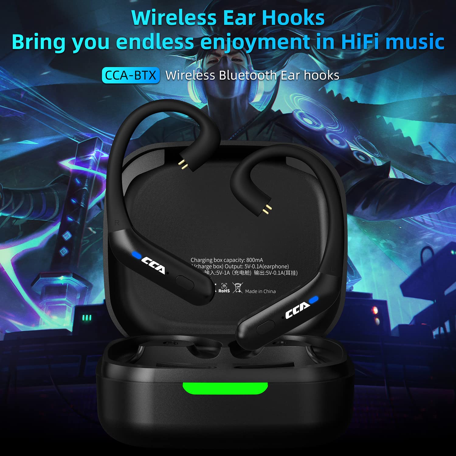 CCA BTX TWS Bluetooth 5.2 Wireless Earbuds Adapter with AptX HiFi Audio & Built-in Mic - Compatible with C12 & Other In-Ear Headphones for Gym, Running & Commuting