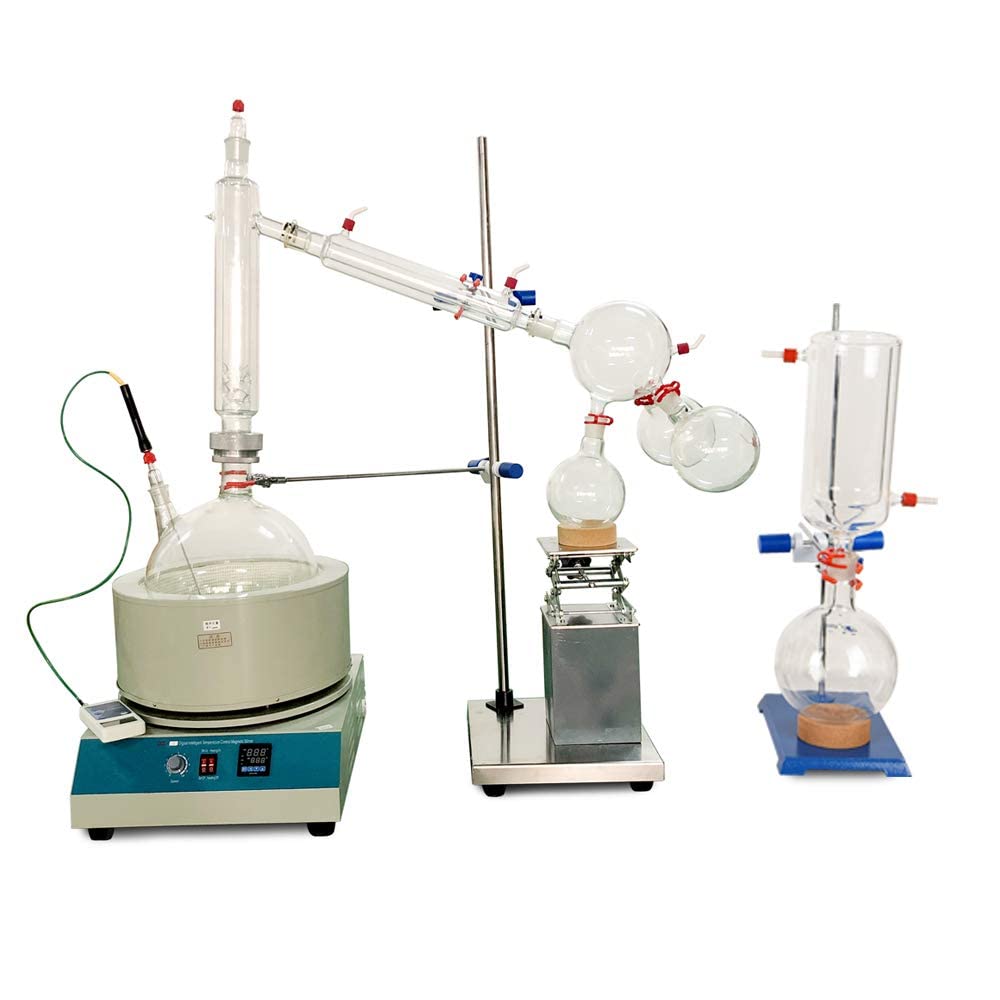 HNZXIB 10L Short Path Distillation Kit with 5L Cooling Chiller & Rotary Vane Vacuum Pump - Essential Oil Extraction, CBD Distillation & Home Chemistry Lab Setup