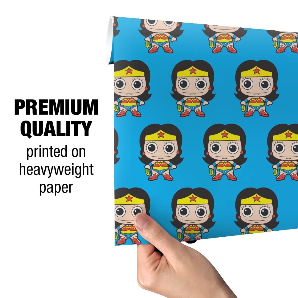 Wonder Woman Chibi Gift Wrap Paper Roll - Cute Superhero Wrapping Paper for Birthday, Christmas, Party Gifts - Perfect for Comic Fans & DC Collectors