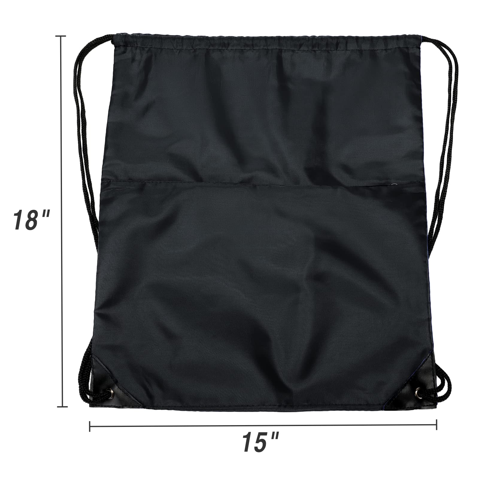 Lightweight Drawstring Backpack - 210D Nylon Foldable Gym Bag with Zipper Side Pocket for Men & Women | Perfect for Sports, Travel & School (Black)