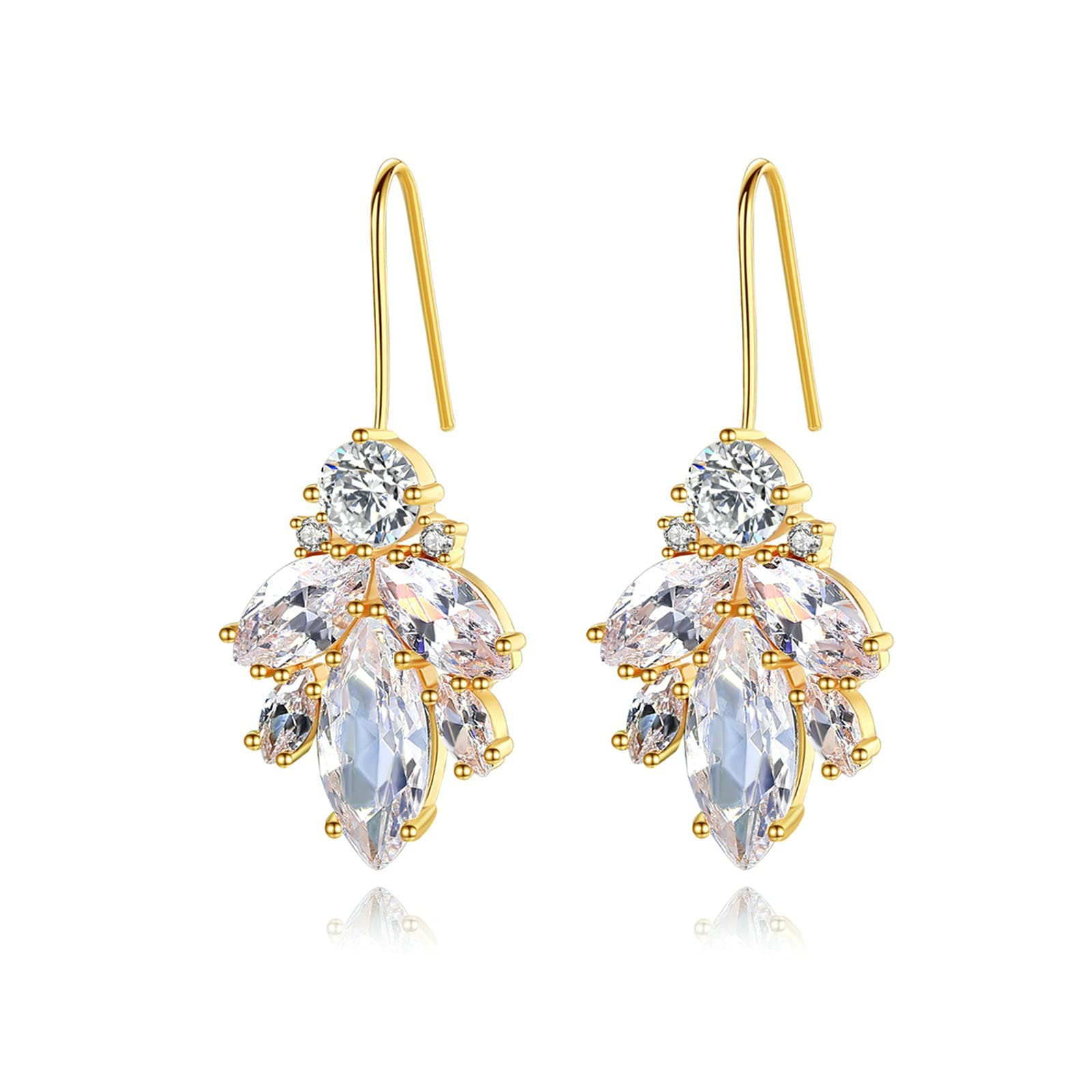 Gualiy Women's Crystal Rhinestone Leaf Dangle Earrings - Flower Drop Earrings with Cubic Zirconia for Party, Wedding & Evening Wear