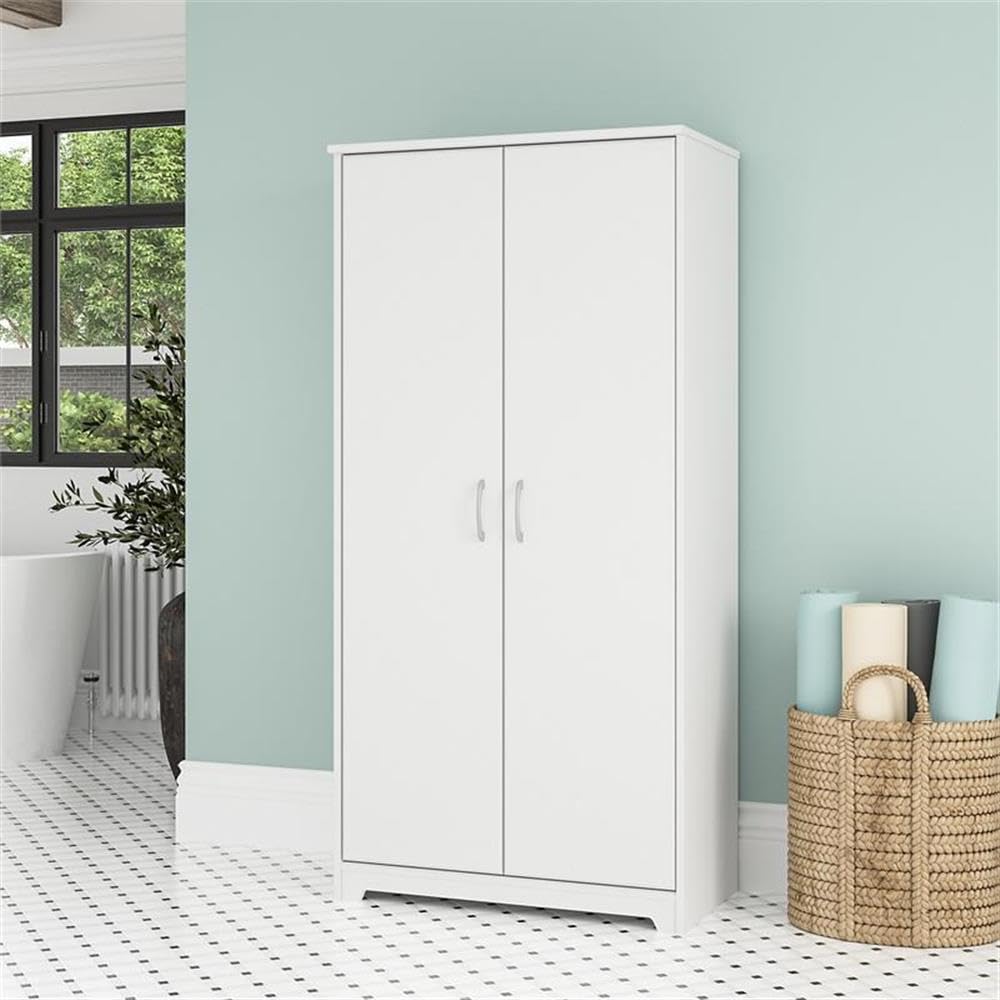 Bush Furniture Cabot Tall Bathroom Storage Cabinet with Doors - White Organizer for Towels, Toiletries & Bath Essentials | Perfect for Small Bathrooms & Home Organization
