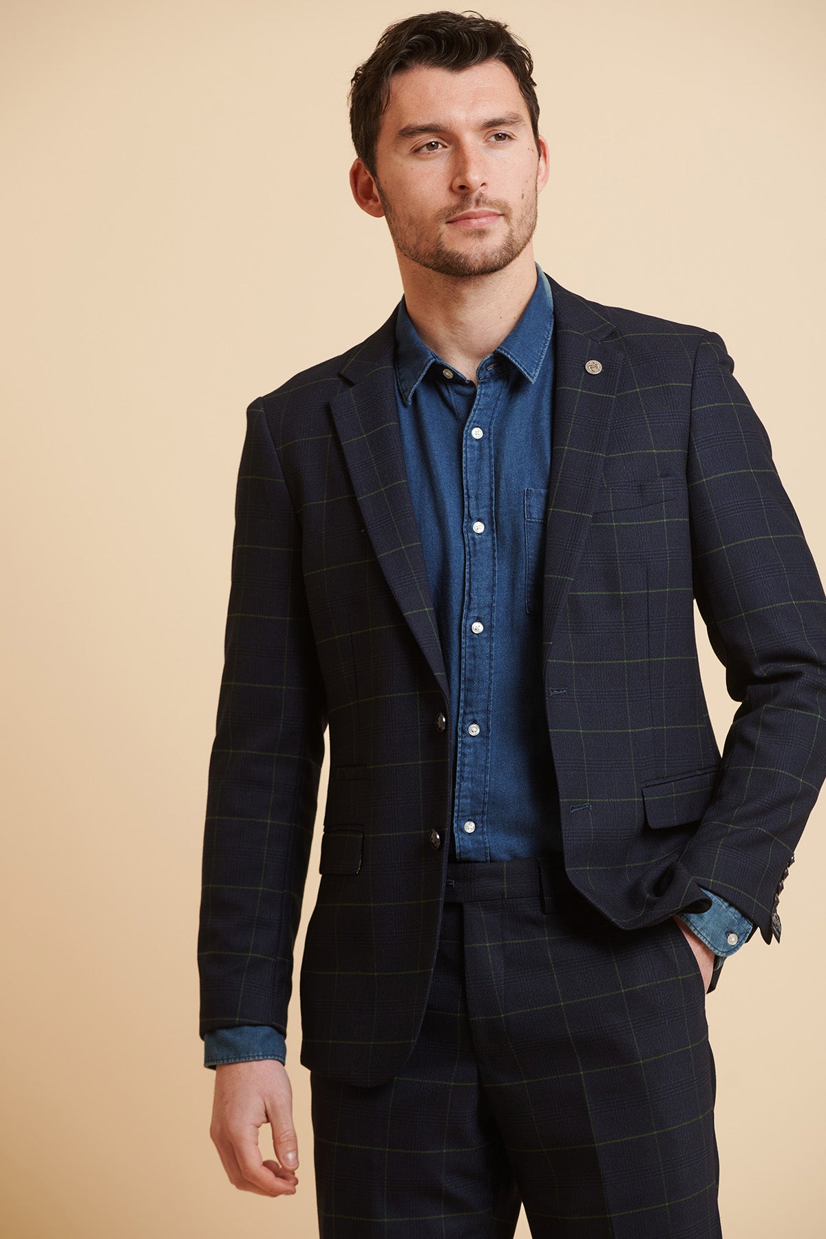 Jordan Pickford Everton FC Navy Green Check Blazer - Official Football Fan Apparel for Matchdays & Gameday Outfits