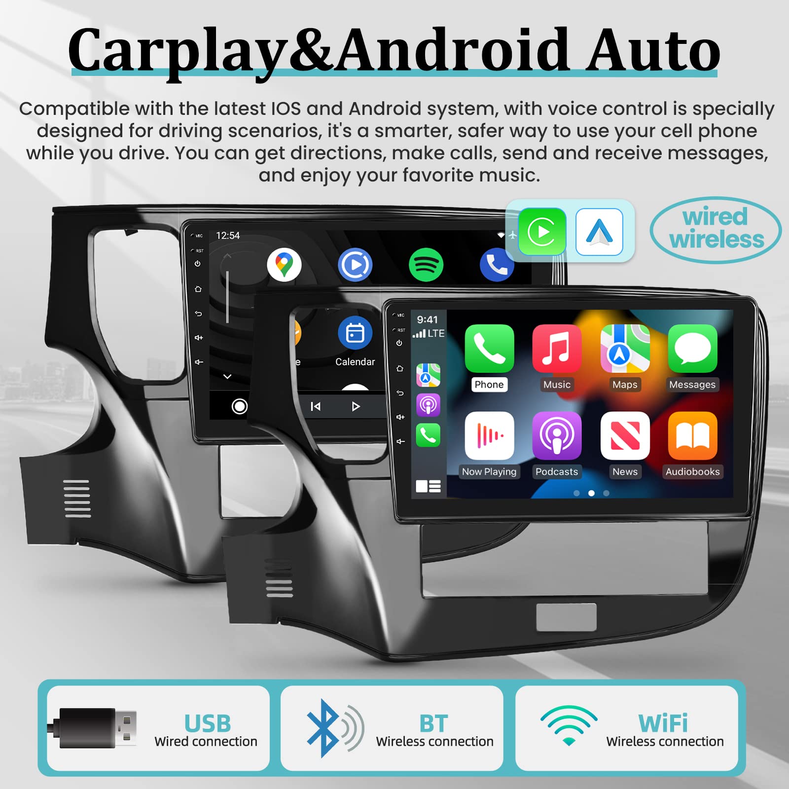 NHOPEEW 10.1 Inch Android 13 Car Stereo for Mitsubishi Outlander 2018-2021 - 2+64GB, Wireless Apple CarPlay & Android Auto, Touchscreen Bluetooth GPS WiFi, HIFI Audio with AHD Backup Camera & Mic - Perfect for Road Trips & Daily Commuting