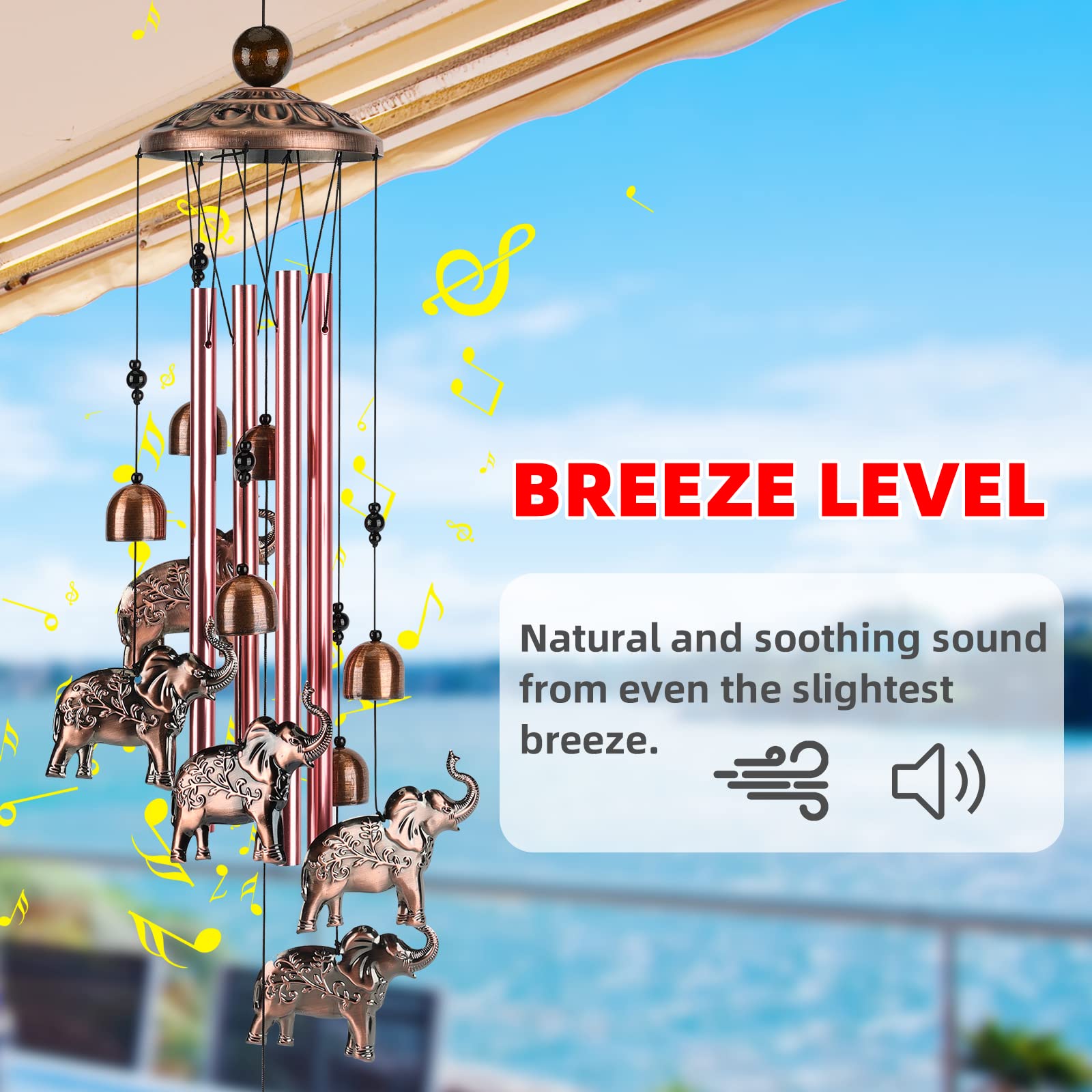 Handmade Copper Elephant Wind Chimes for Outdoor & Garden Decor - Unique Musical Wind Chime Gift for Women, Mom, Grandma - Perfect for Patio, Porch, Yard & Christmas/Birthday Gifts