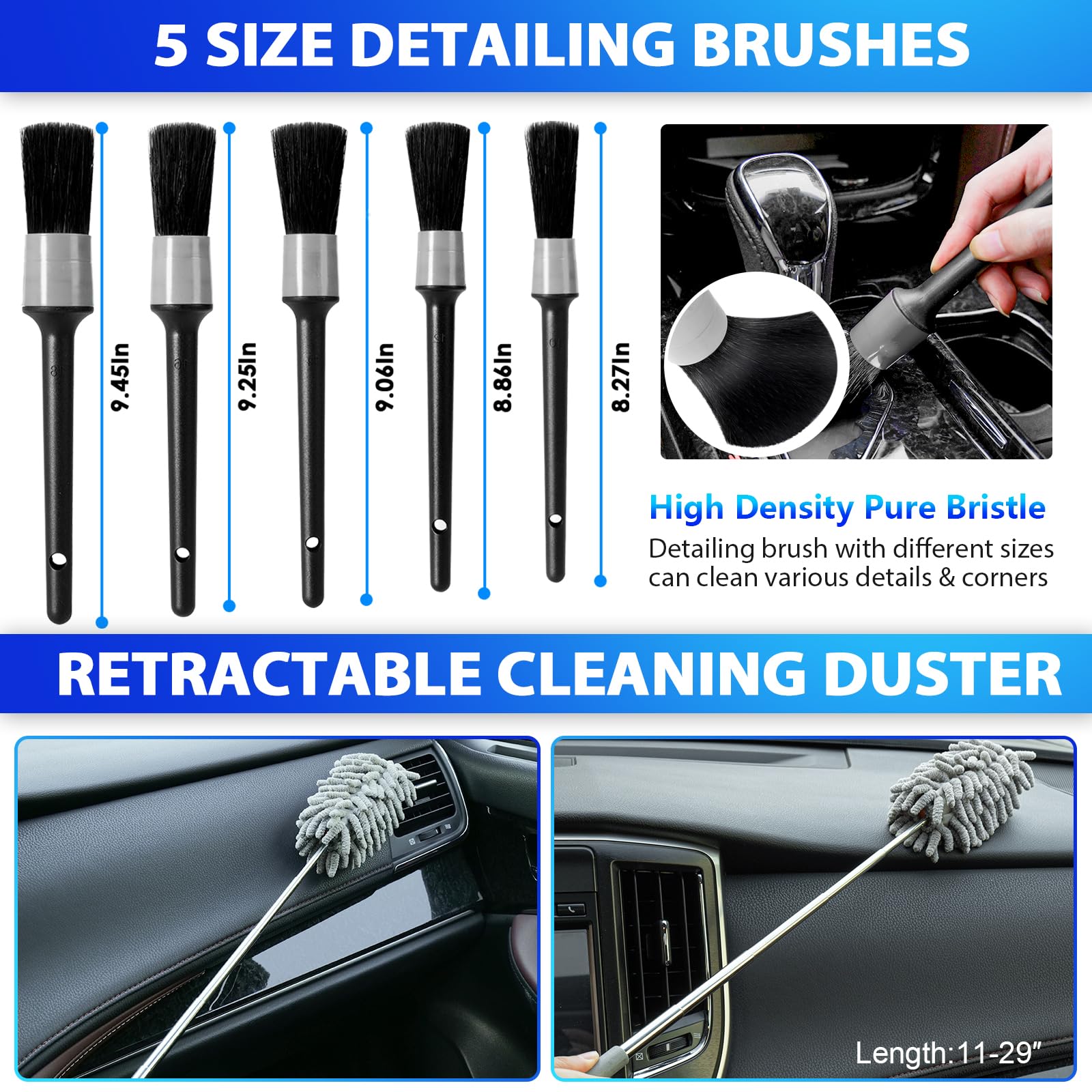 THINKWORK High Power Car Vacuum Cleaner Kit - 10Pcs Detailing Brushes with Storage Bag, Interior Car Cleaning Kit for Men & Women | Perfect for Car Detailing, Home & Office Vehicle Maintenance