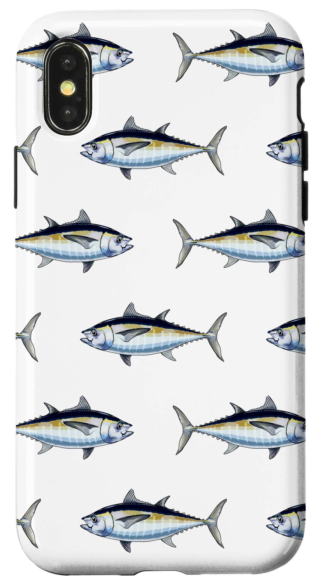 iPhone X/XS Big Blackfin Tuna Pattern Saltwater Fish White Case - Durable Protective Cover for Outdoor, Fishing & Beach Activities