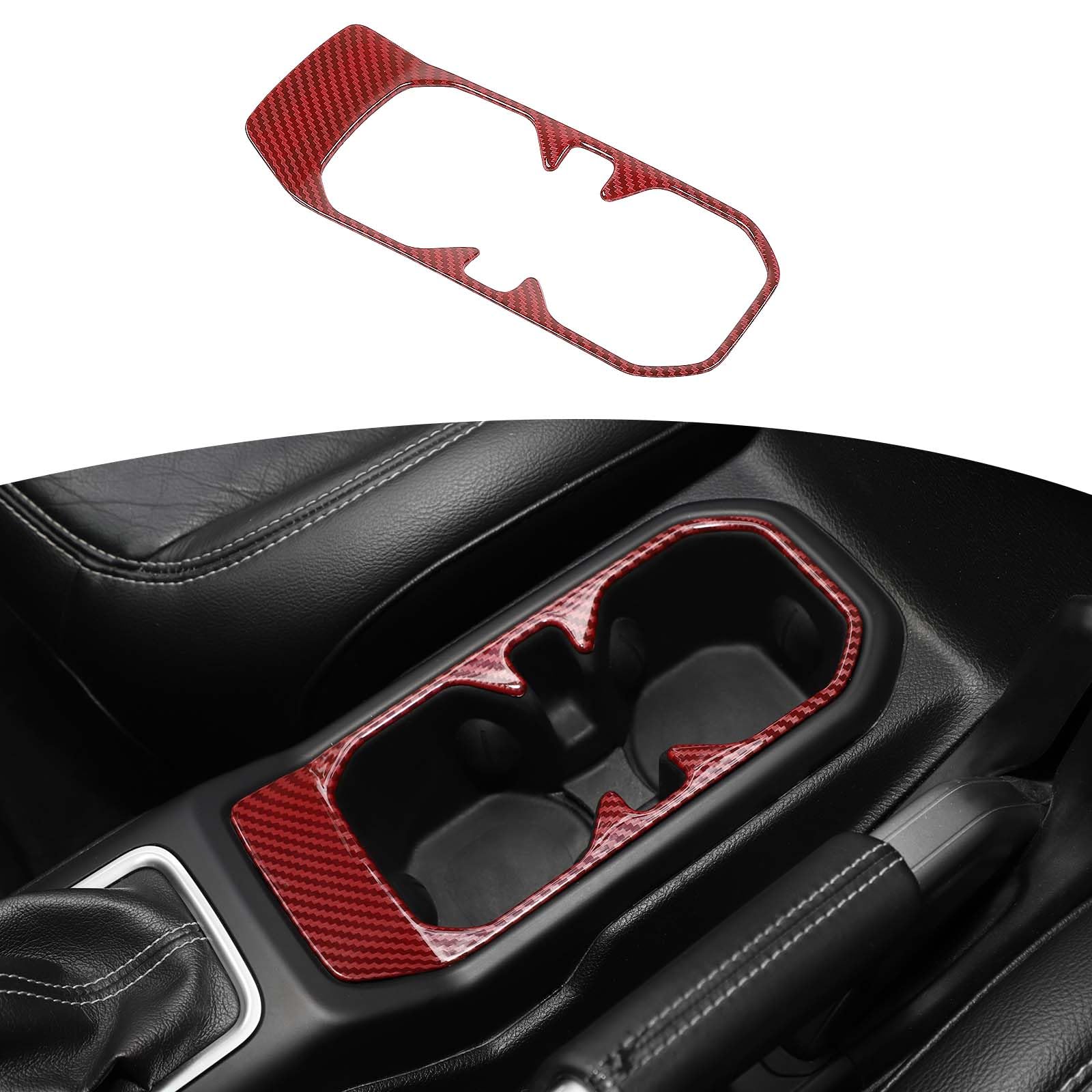 Red Carbon Fiber Front Cup Holder Trim for Jeep Wrangler JL JLU & Gladiator JT (2018-2024) - Interior Accessories Upgrade - Perfect for Off-Road Adventures & Daily Commutes
