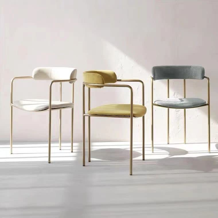 Modern Dining Chairs - Contemporary Gold Open Back Armchair for Kitchen, Dining Room & Cafe | Stylish Gray Upholstered Seat for Home, Restaurant & Milk Tea Shop (1-Piece) | Perfect for Small Spaces & Commercial Use