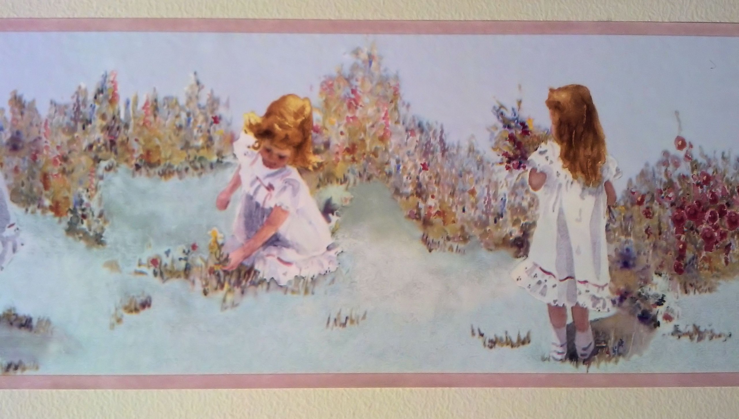 Watercolor Floral Wallpaper Border - Pink Garden Flowers for Girls Room Decor | Nursery, Bedroom, Playroom