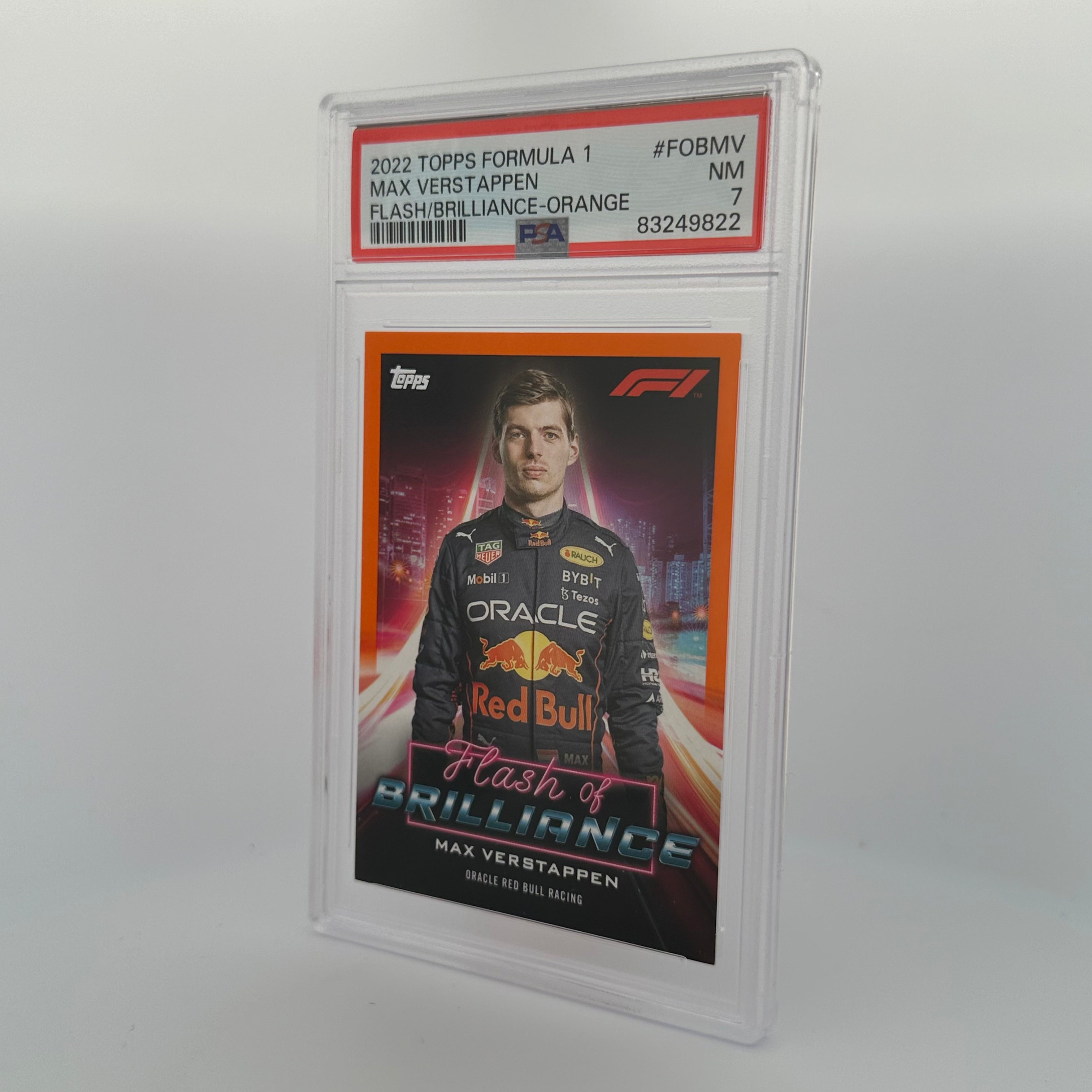 PSA 7 Graded 21/25 Max Verstappen #FOBMV Flash Of Brilliance Orange - Rare F1 Racing Card for Collectors & Fans, Perfect for Display & Investment